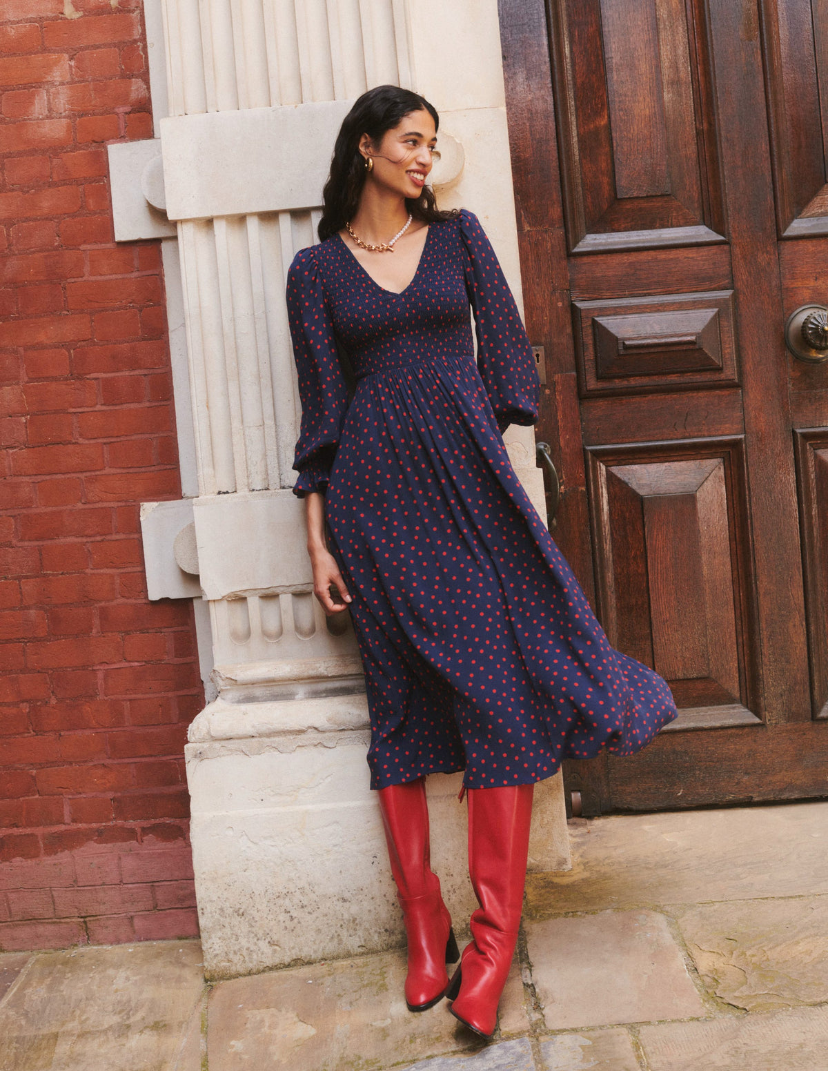 Heeled Leather Knee Boots-Red - Image 4