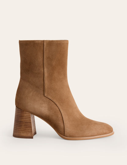 Heeled Leather Mid Boots-Tan Suede-2