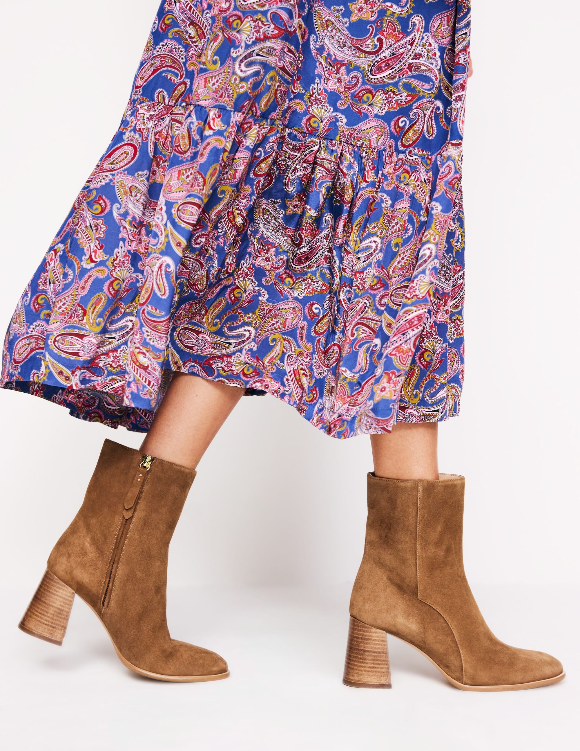 Heeled Leather Mid Boots-Tan Suede - Image 1