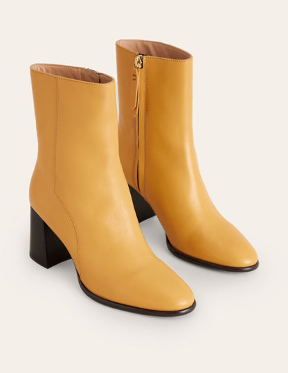 Heeled Leather Mid Boots-Yellow-3
