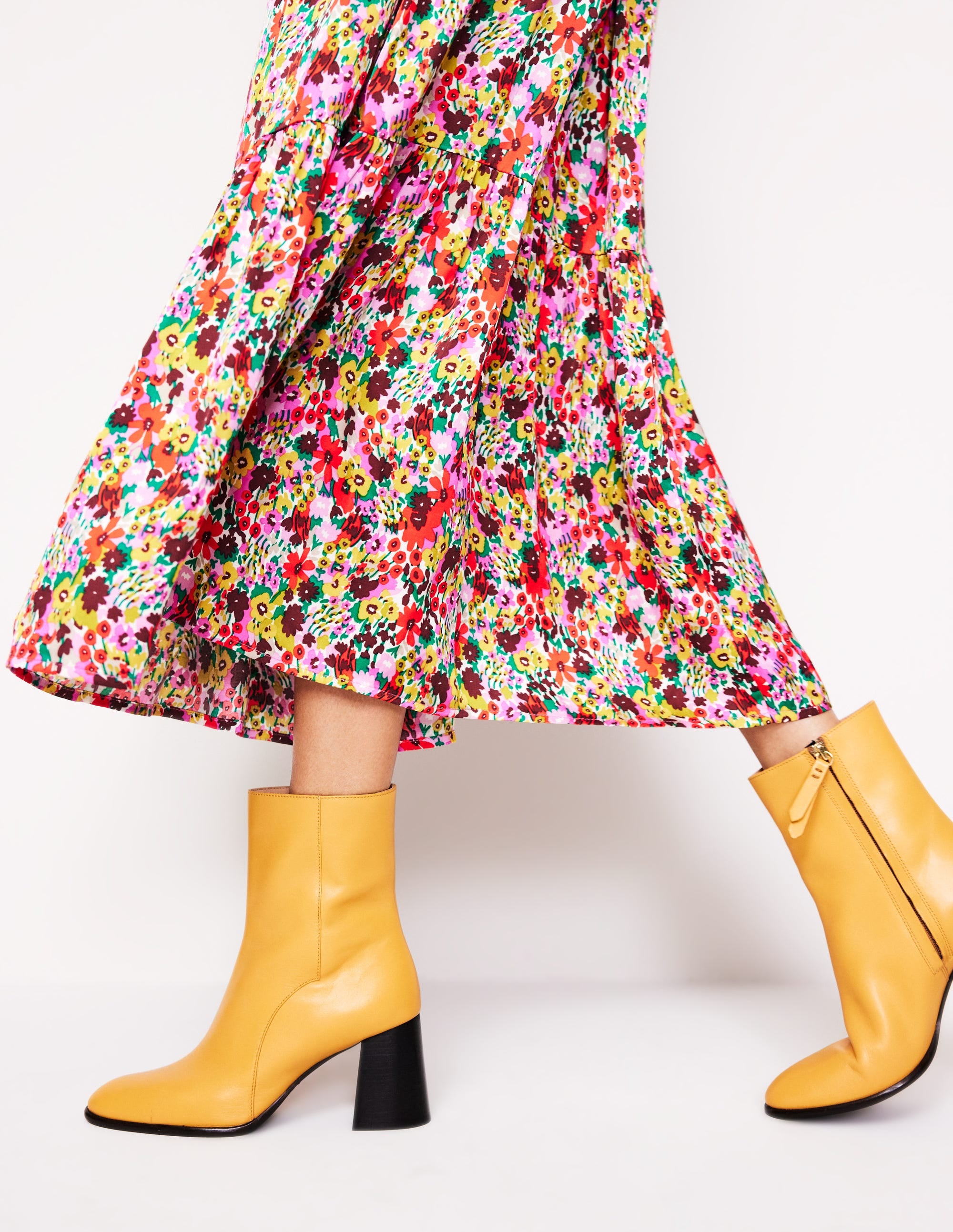 Heeled Leather Mid Boots-Yellow - Image 1
