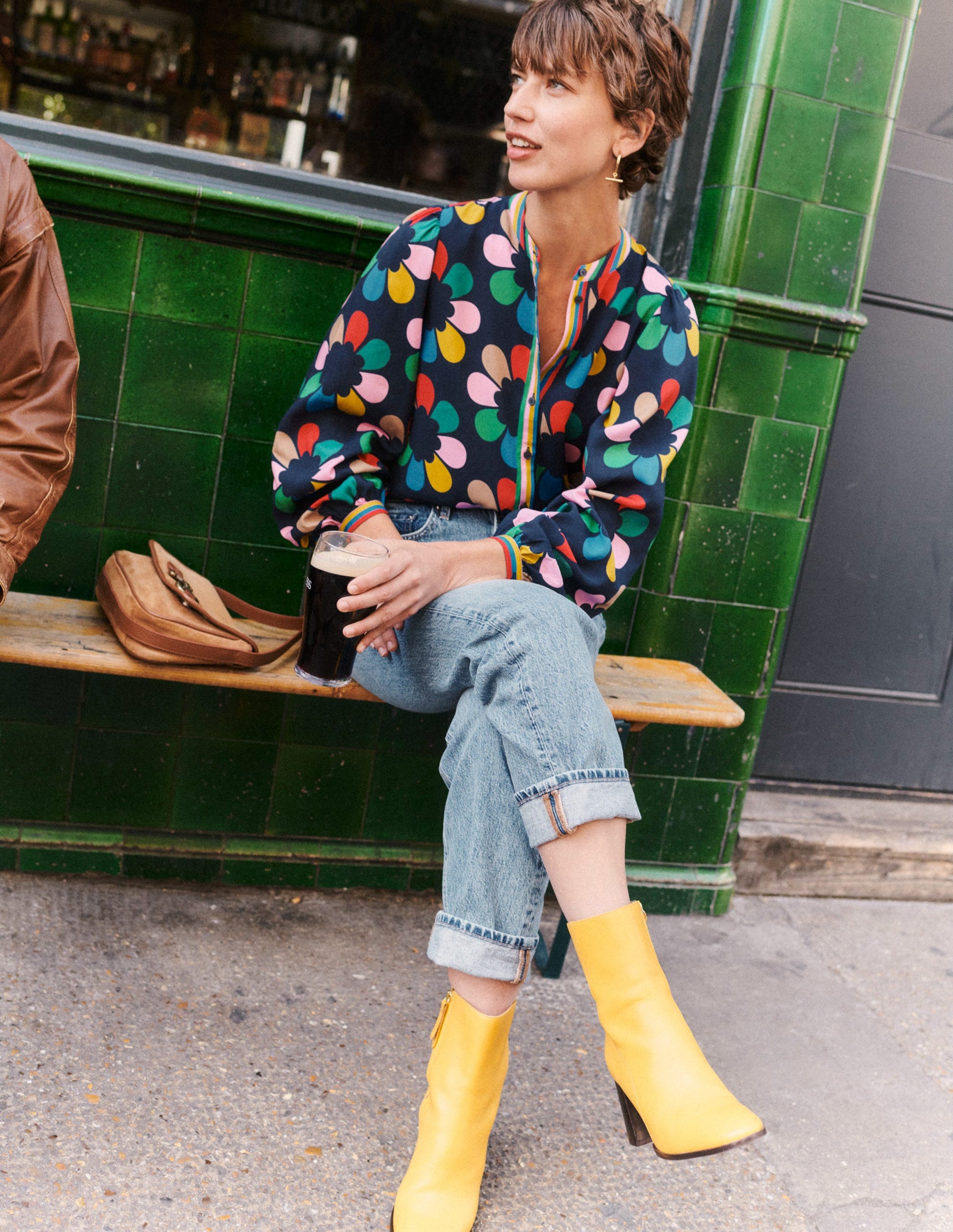 Heeled Leather Mid Boots-Yellow-5