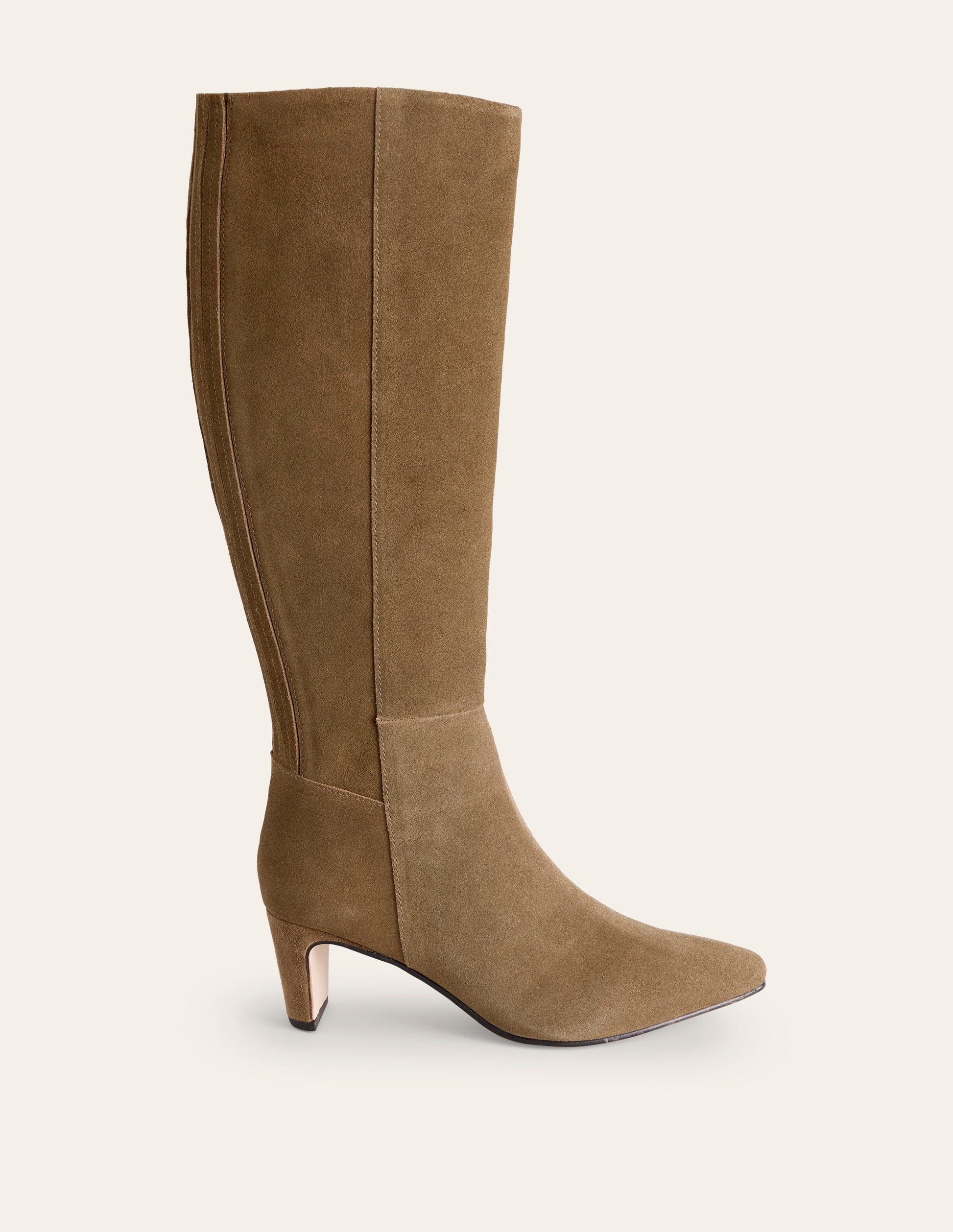 Back Panel Heeled Knee Boot-Moss Brown-2