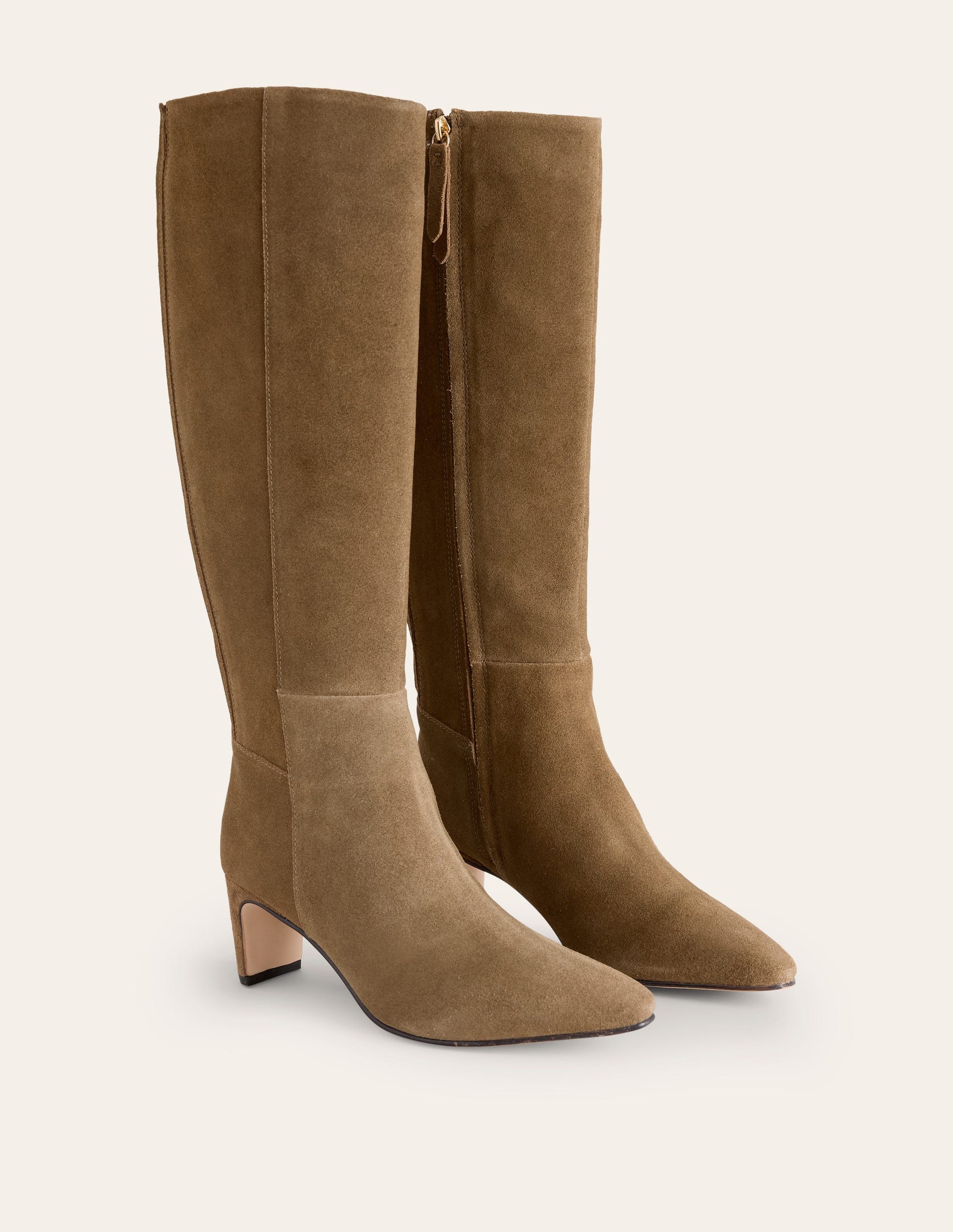 Back Panel Heeled Knee Boot-Moss Brown-3