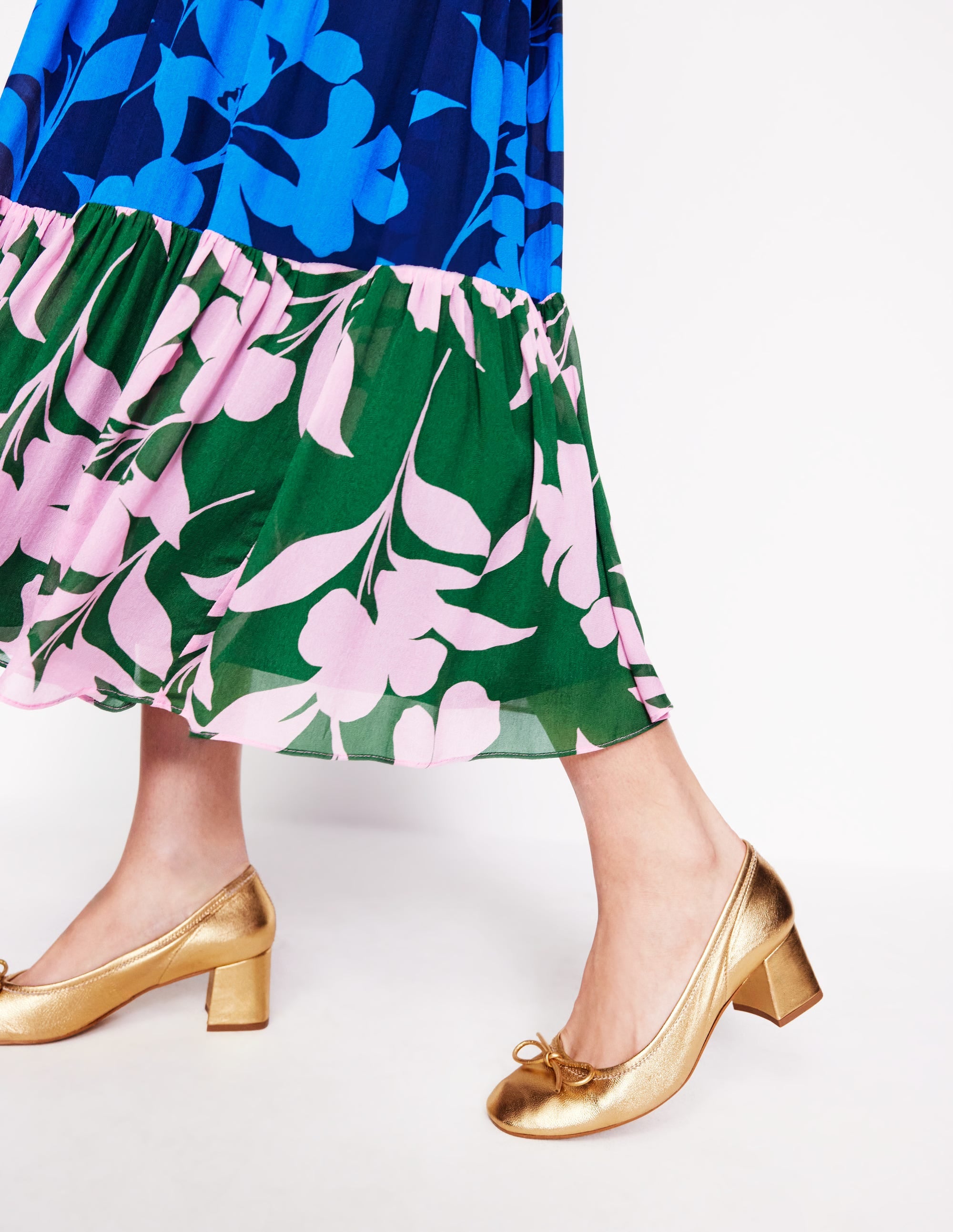 Block Heel Ballet Pumps-Gold Metallic - Image 1