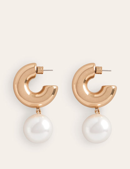 Faux Pearl Hoop Earrings-Gold-2
