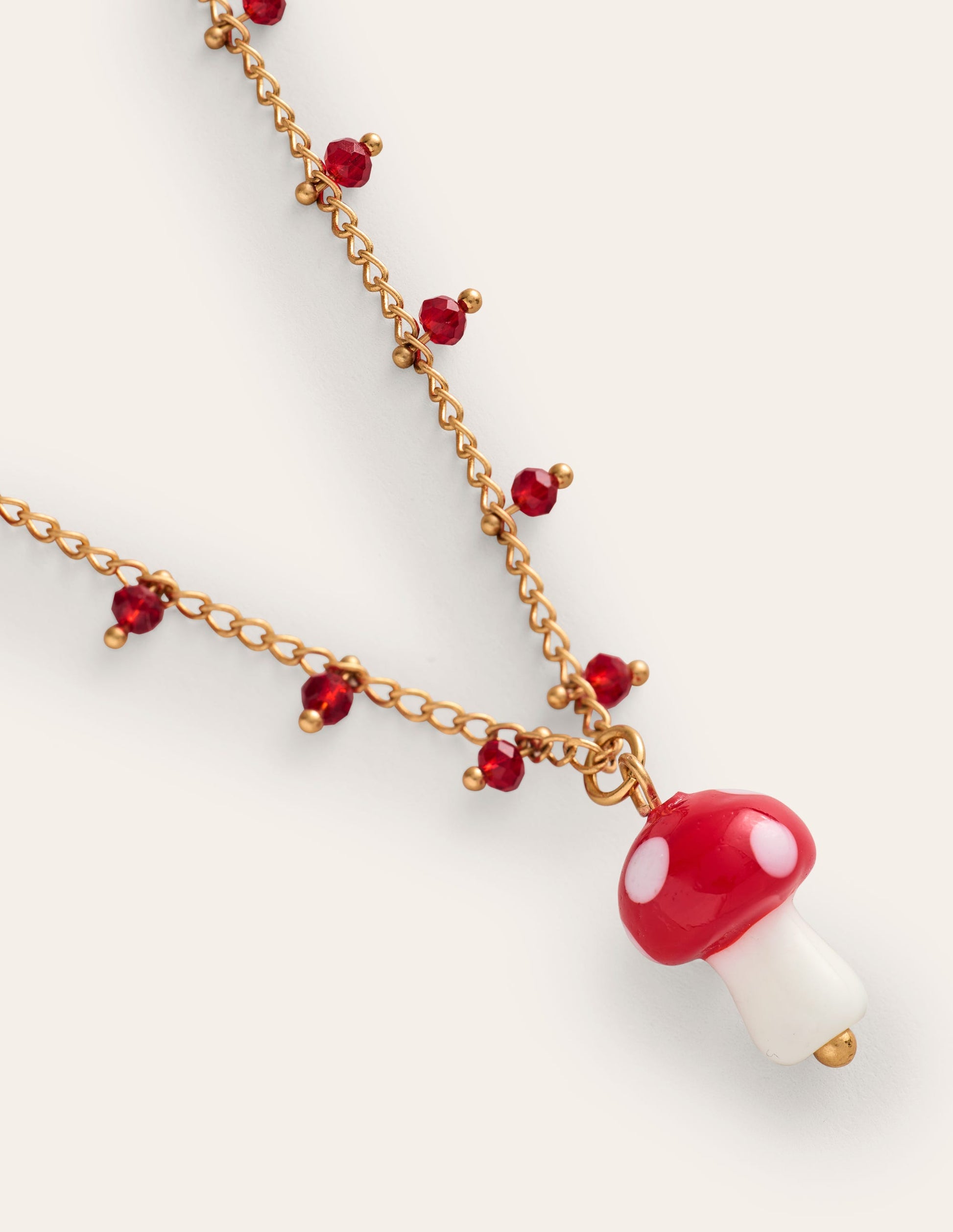 Delicate Bead Necklace-Red Mushroom-3