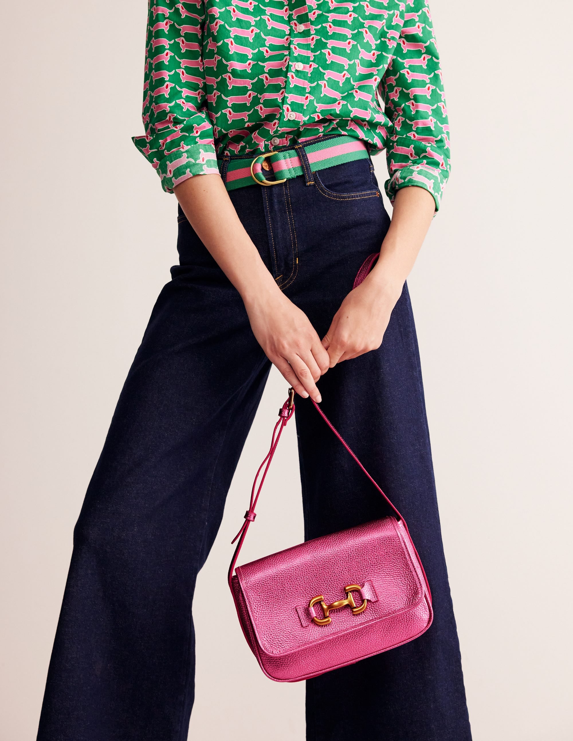 Iris Snaffle Leather Bag-Metallic Pink - Image 1