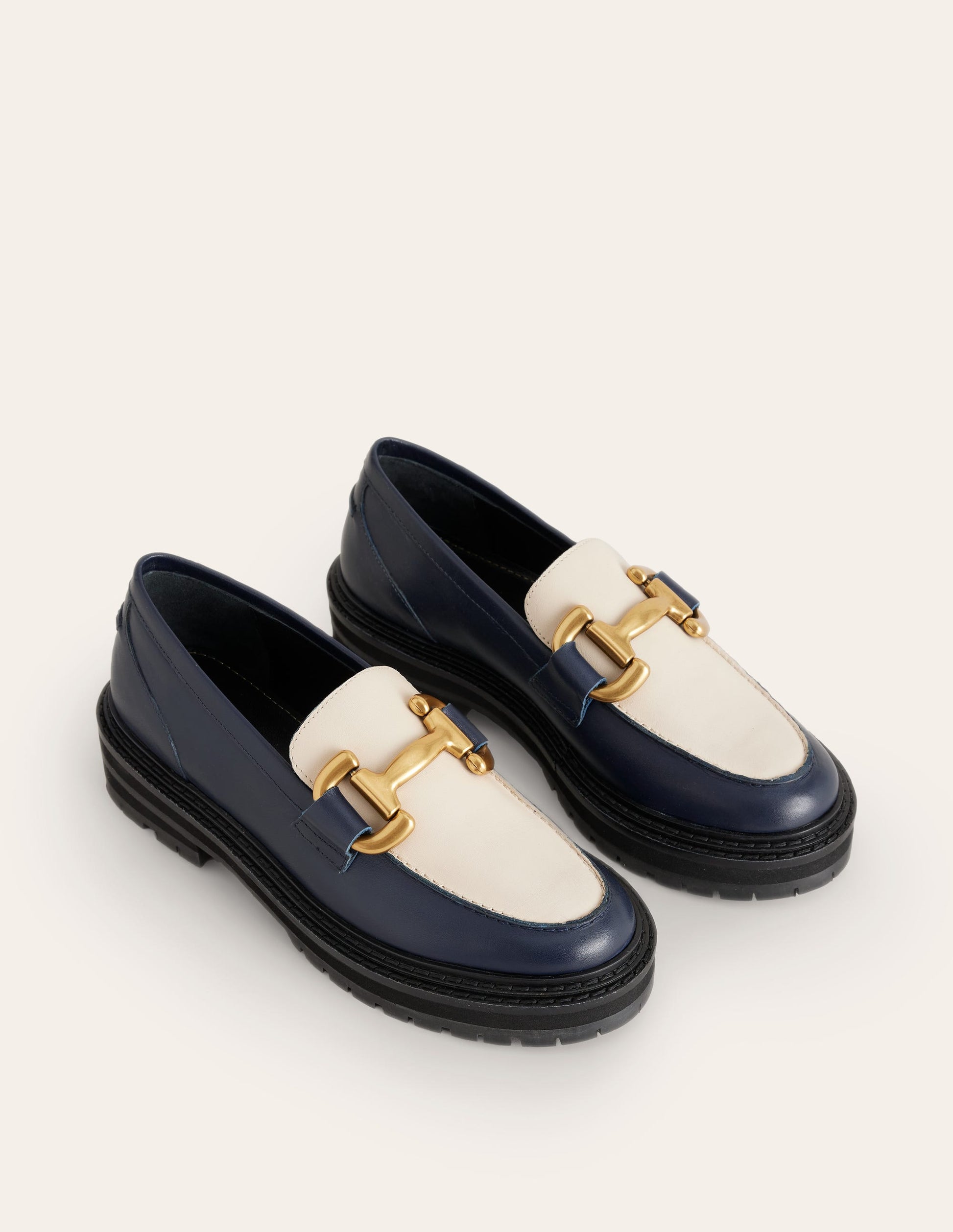 Iris Chunky Snaffle Loafers-Navy / Ecru-3