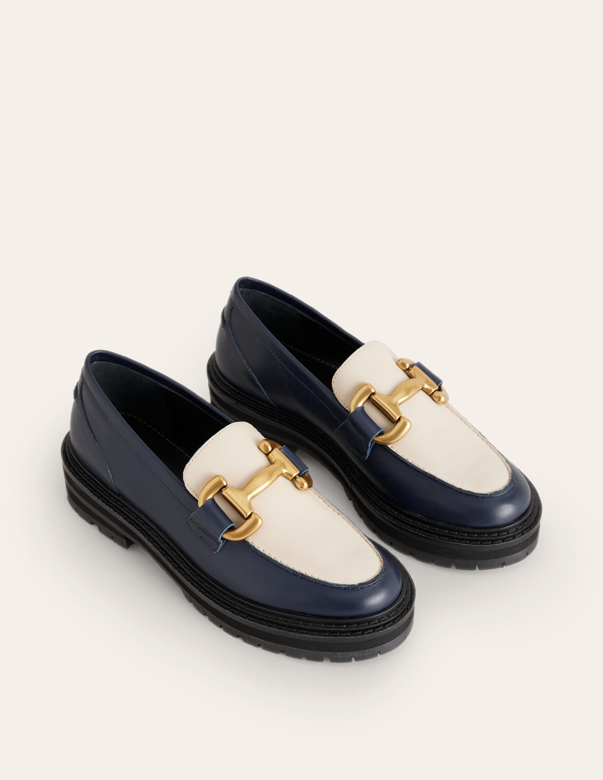 Iris Chunky Snaffle Loafers-Navy / Ecru - Image 3