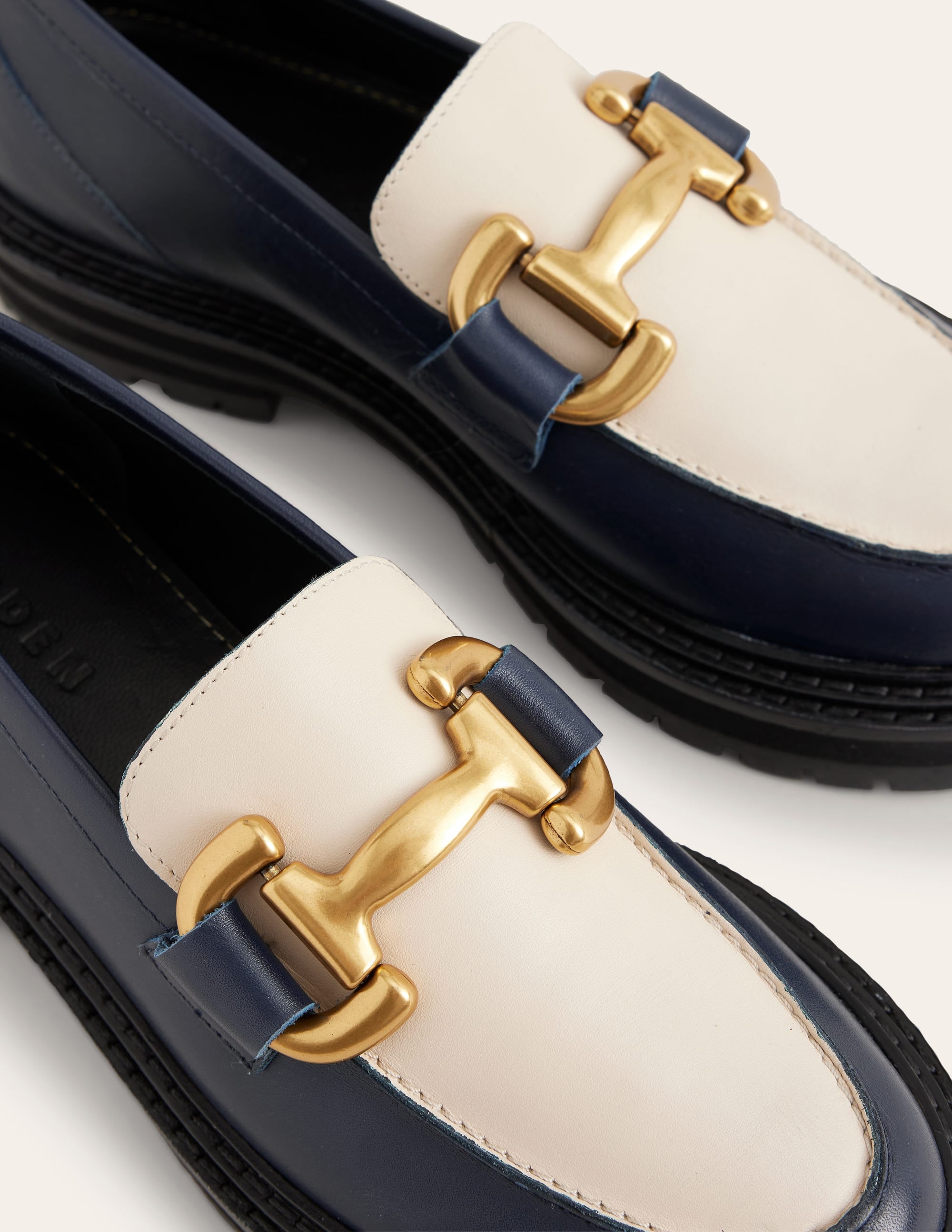 Iris Chunky Snaffle Loafers-Navy / Ecru - Image 4