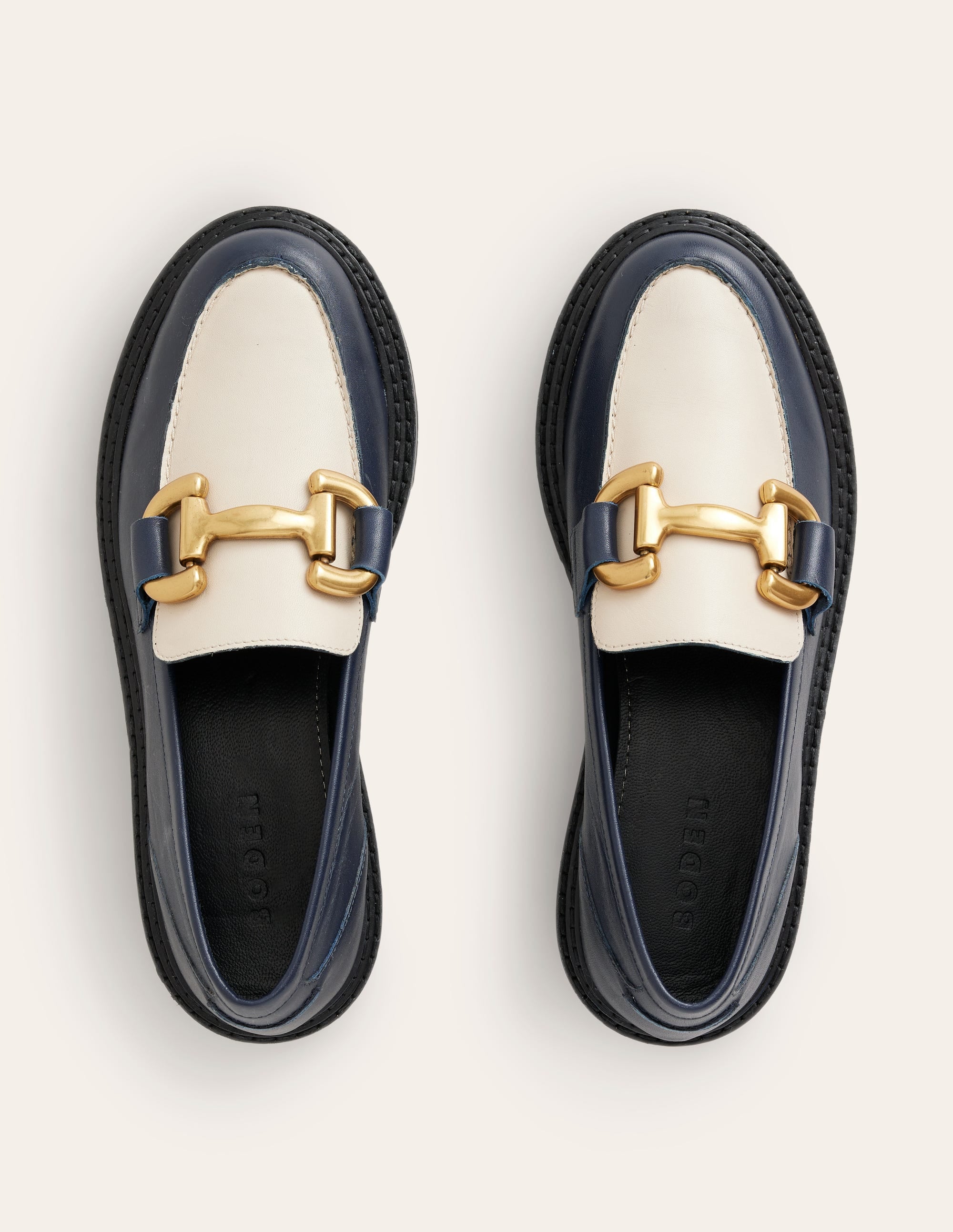 Iris Chunky Snaffle Loafers-Navy / Ecru - Image 5
