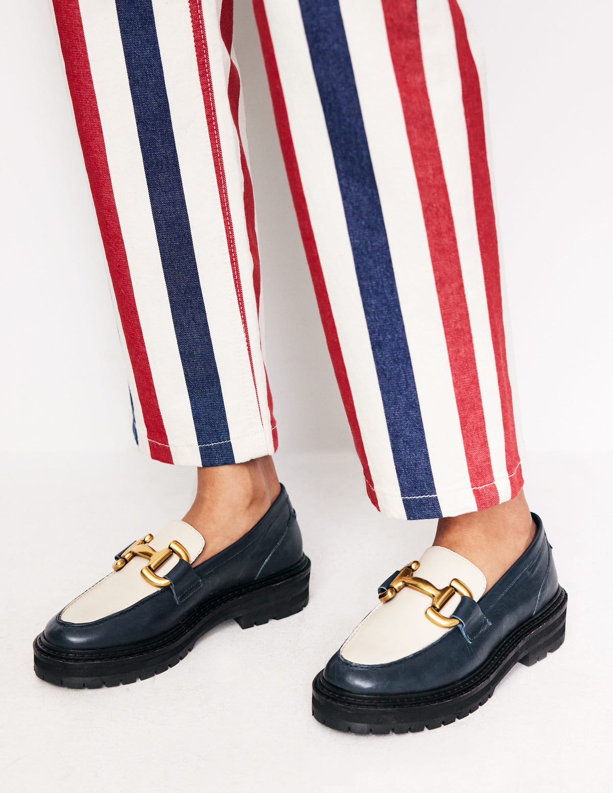 Iris Chunky Snaffle Loafers-Navy / Ecru-1