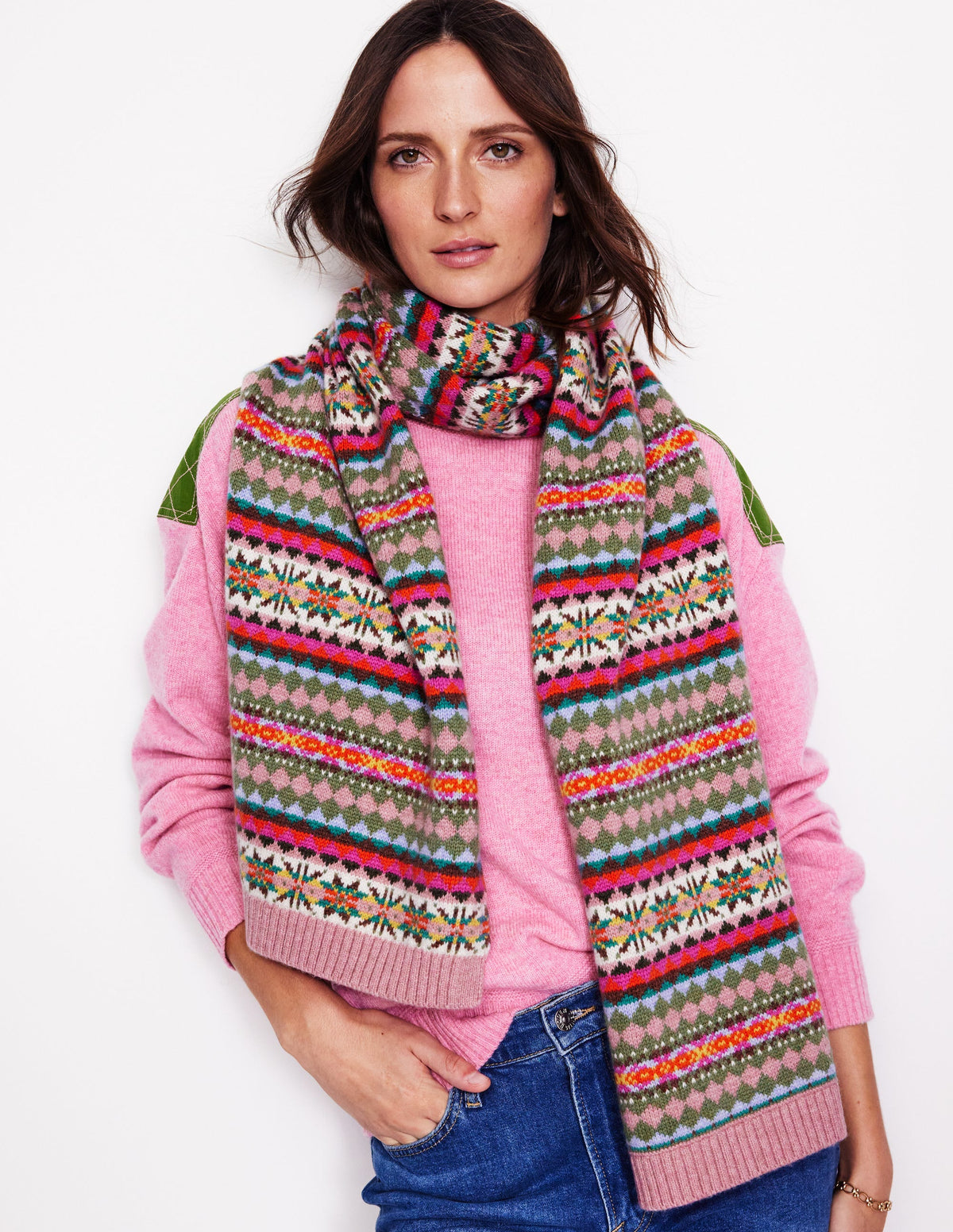 Fair Isle Scarf-Pink-1