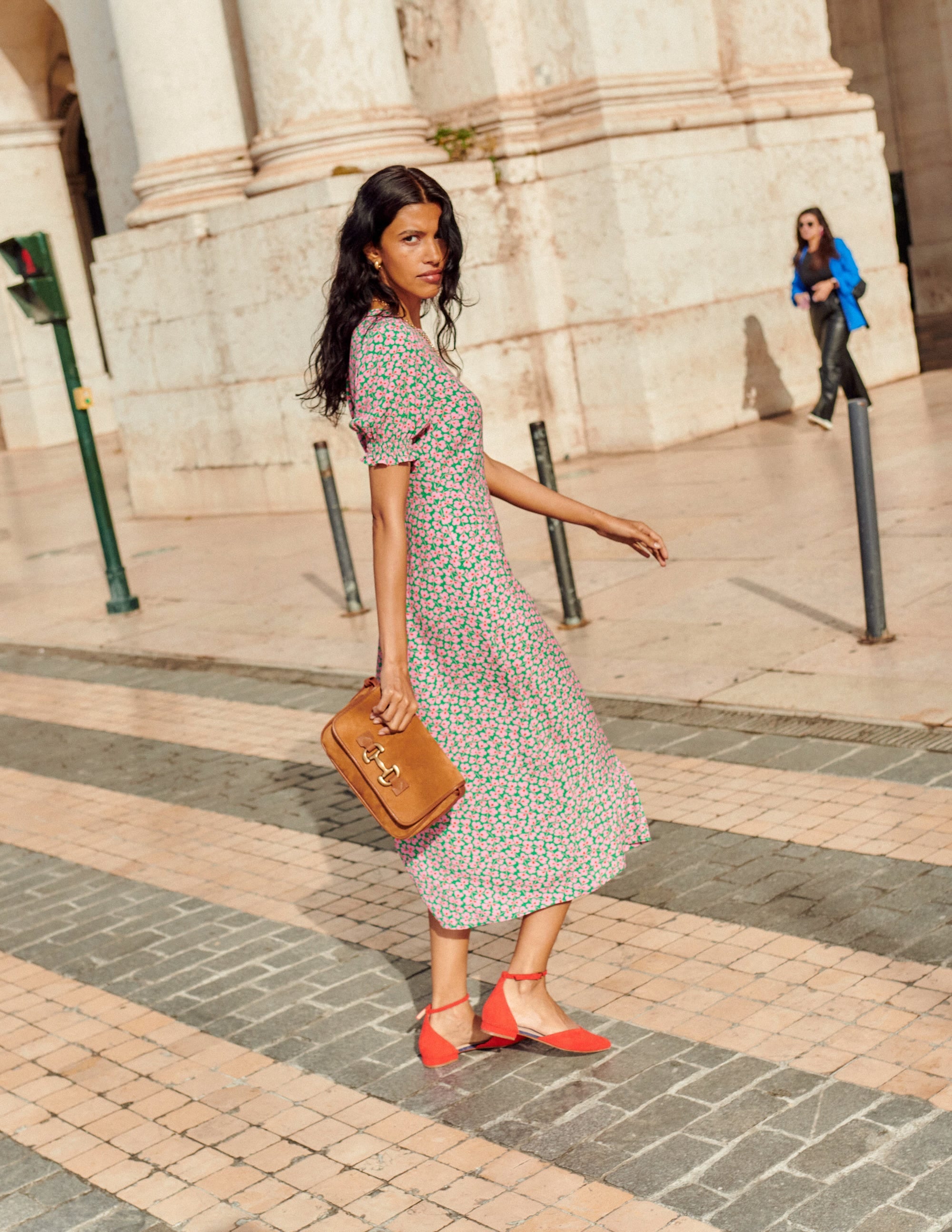 Corinne Midi Tea Dress-Mauve and Green, Clover Whirl - Image 5