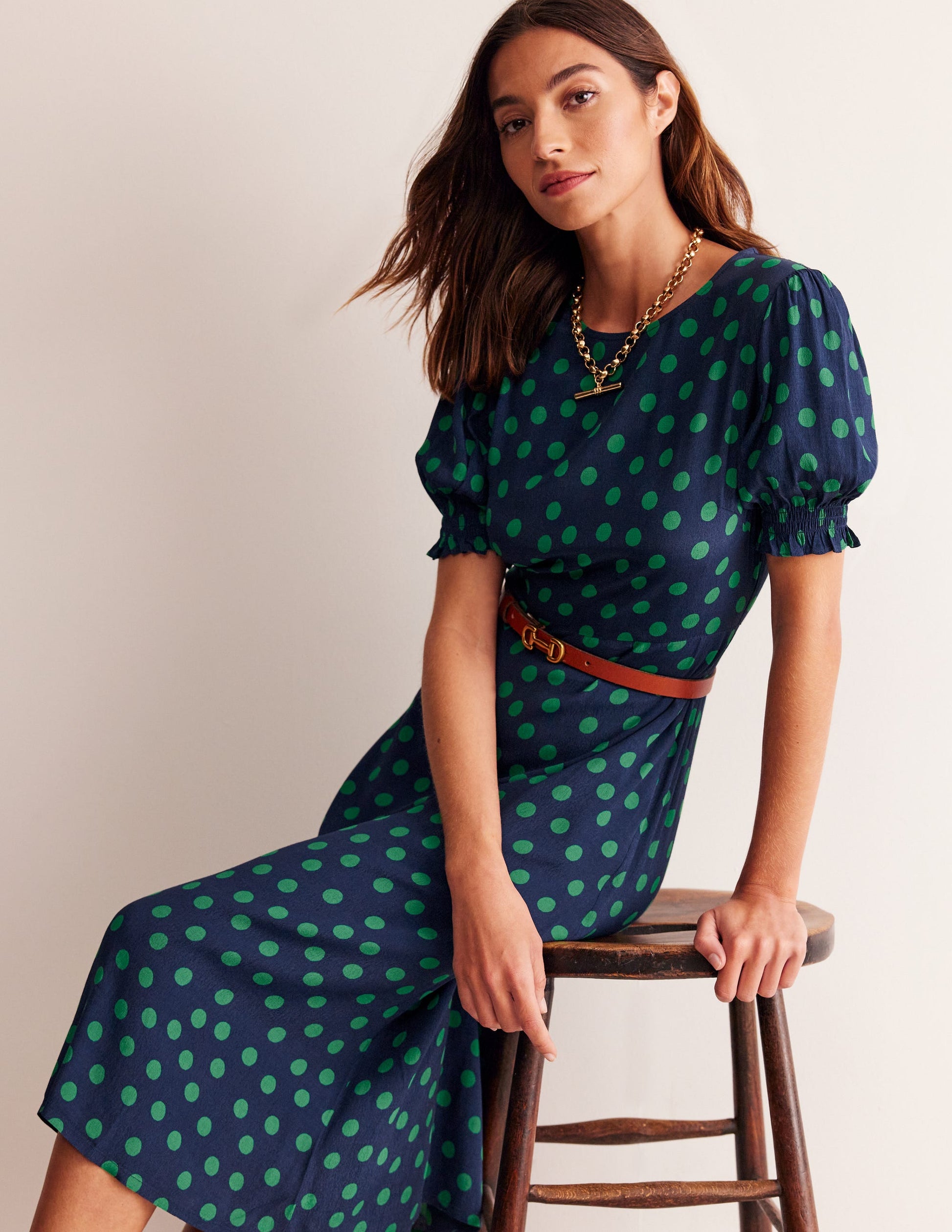 Corinne Midi Tea Dress-Navy, Abstract Dot-1