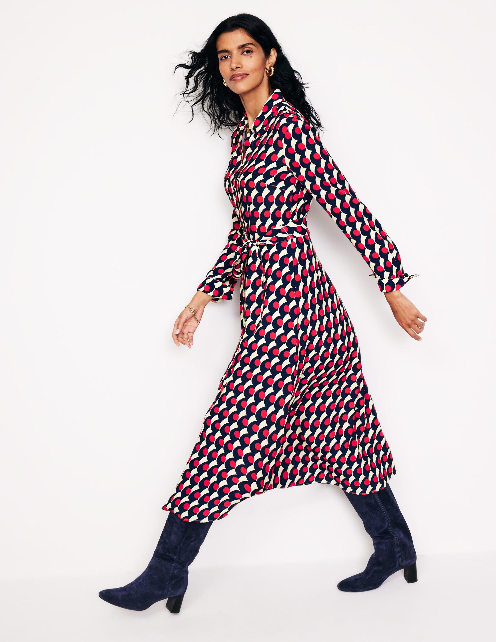Kate Midi Shirt Dress-Red, Polka Wave | Boden AU Kate Midi Shirt Dress-Red, Polka Wave | Boden AU