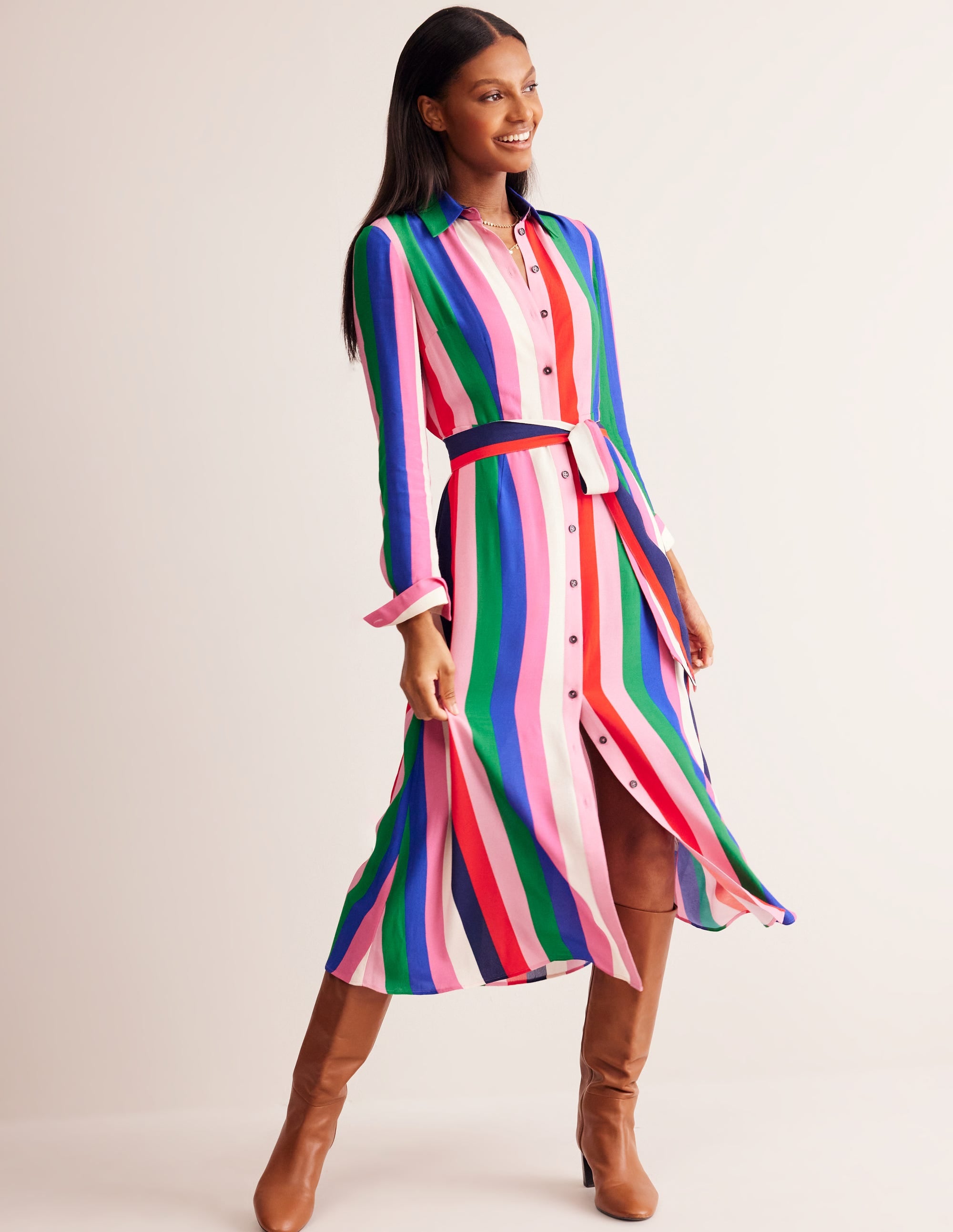 Kate Midi Shirt Dress-Rainbow Stripe - Image 1