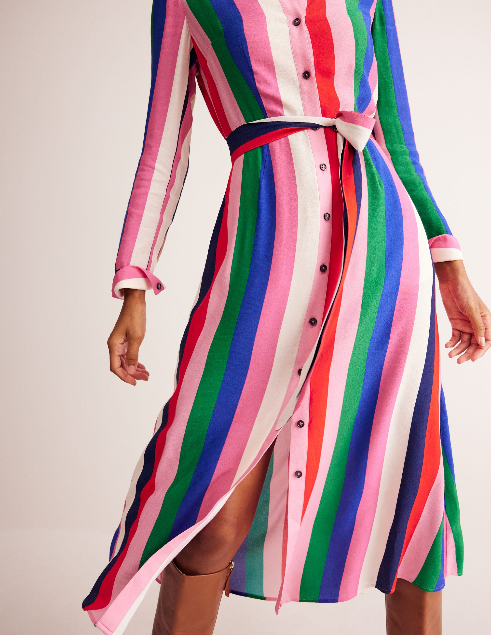 Kate Midi Shirt Dress-Rainbow Stripe - Image 2