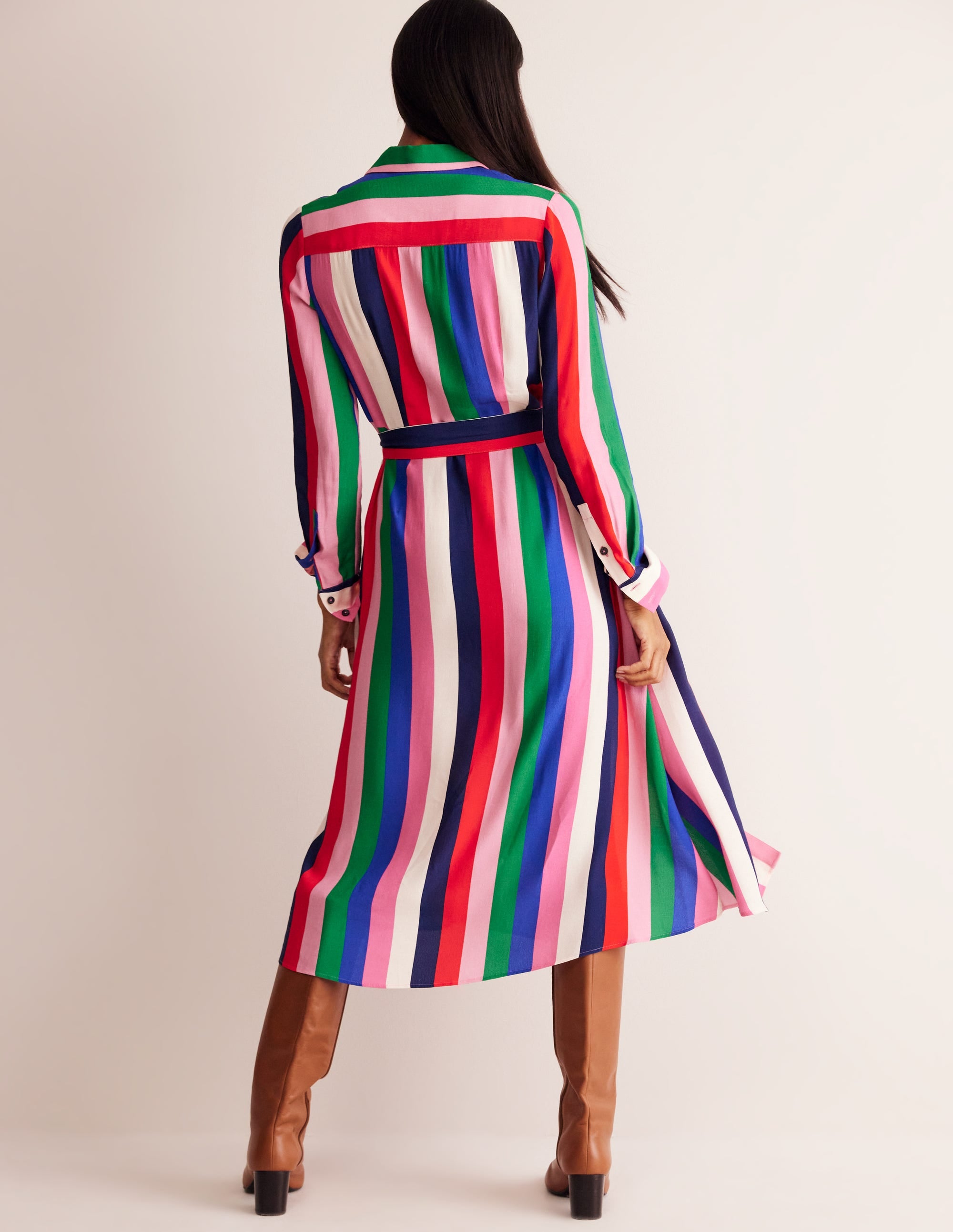 Kate Midi Shirt Dress-Rainbow Stripe - Image 3