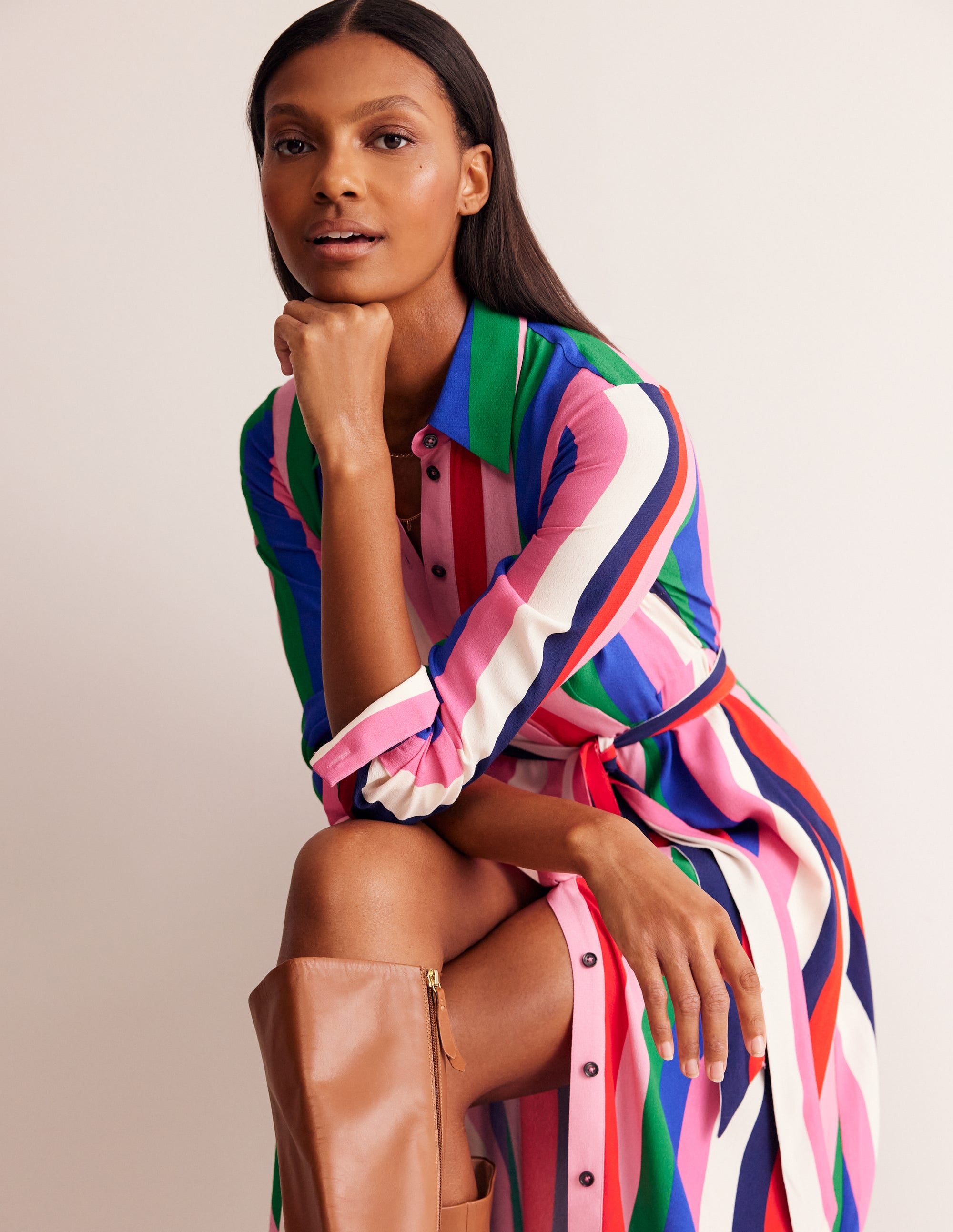 Kate Midi Shirt Dress-Rainbow Stripe - Image 4