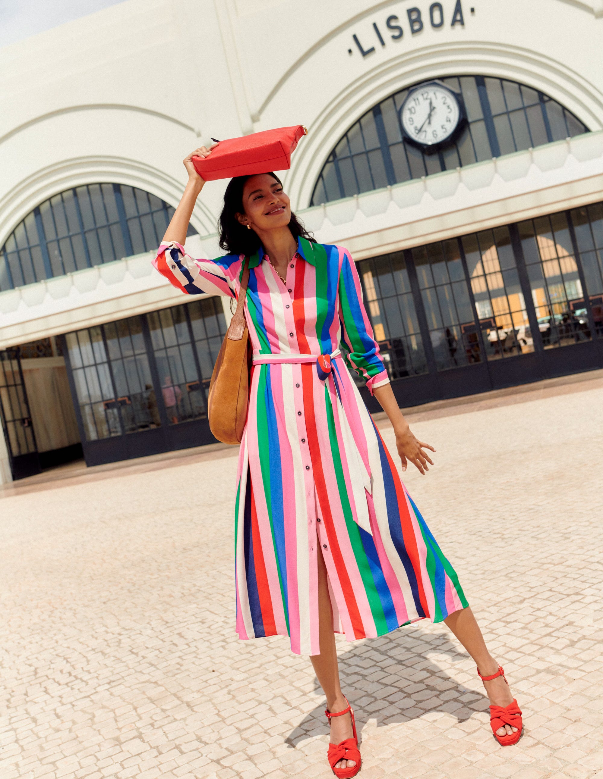 Kate Midi Shirt Dress-Rainbow Stripe - Image 5