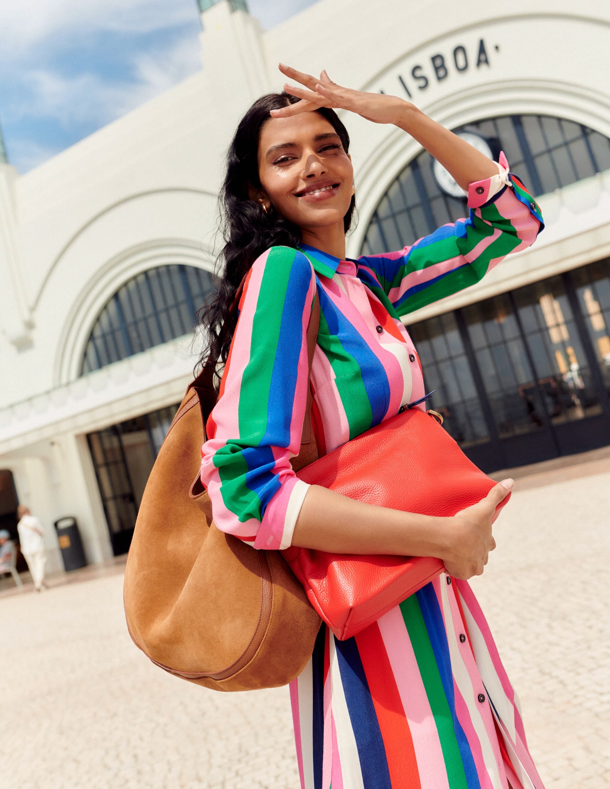 Kate Midi Shirt Dress-Rainbow Stripe - Image 6