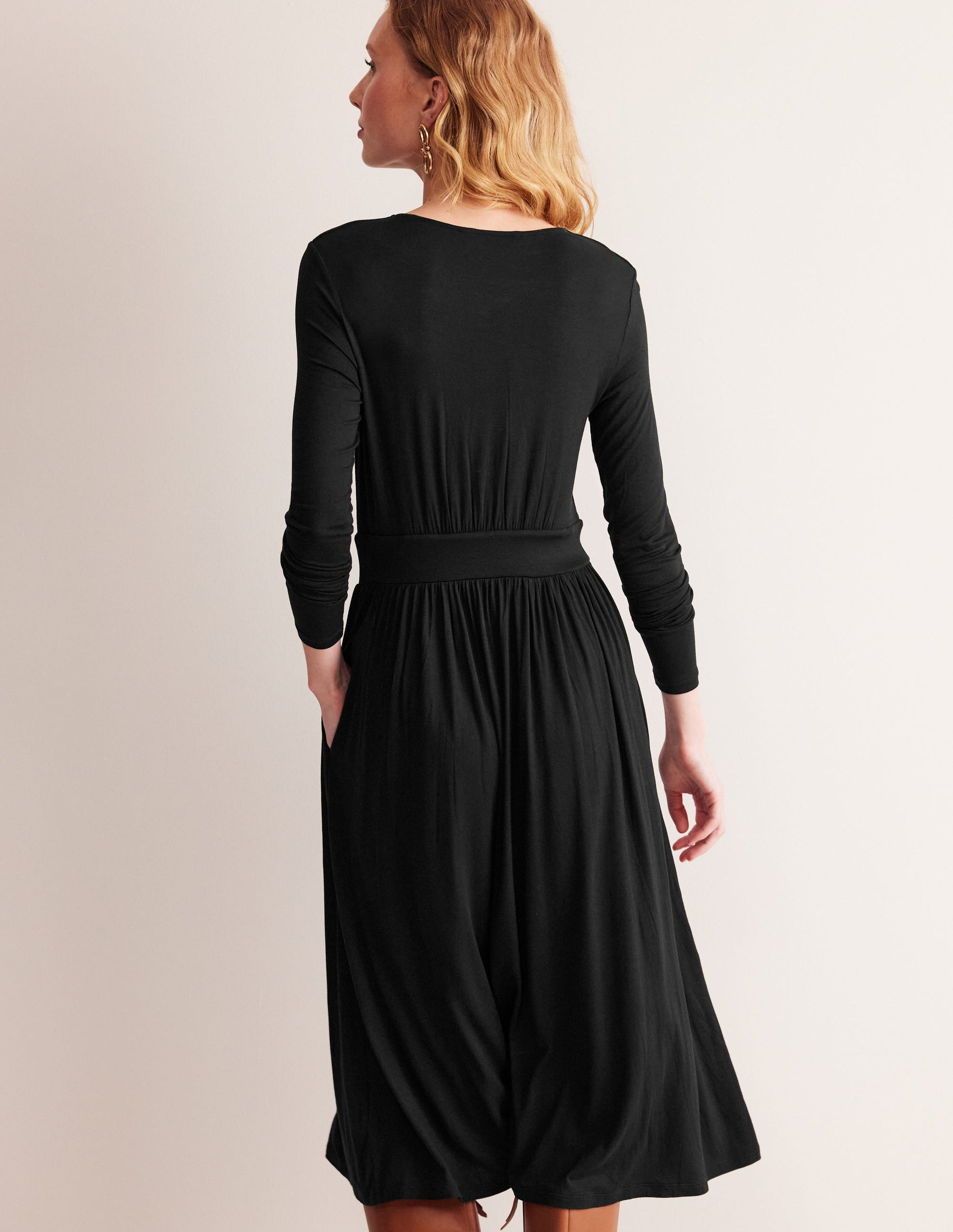 Thea Long Sleeve Midi Dress-Black-3