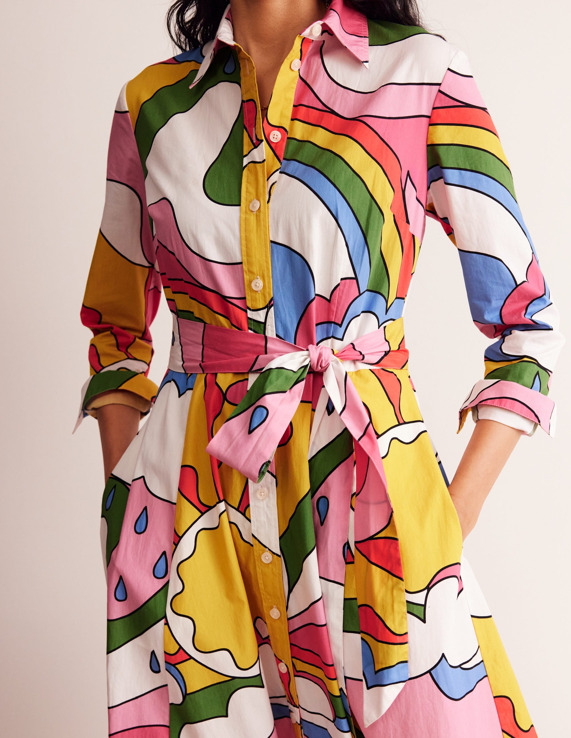 Amy Cotton Midi Shirt Dress-Multi, Sunshine - Image 2