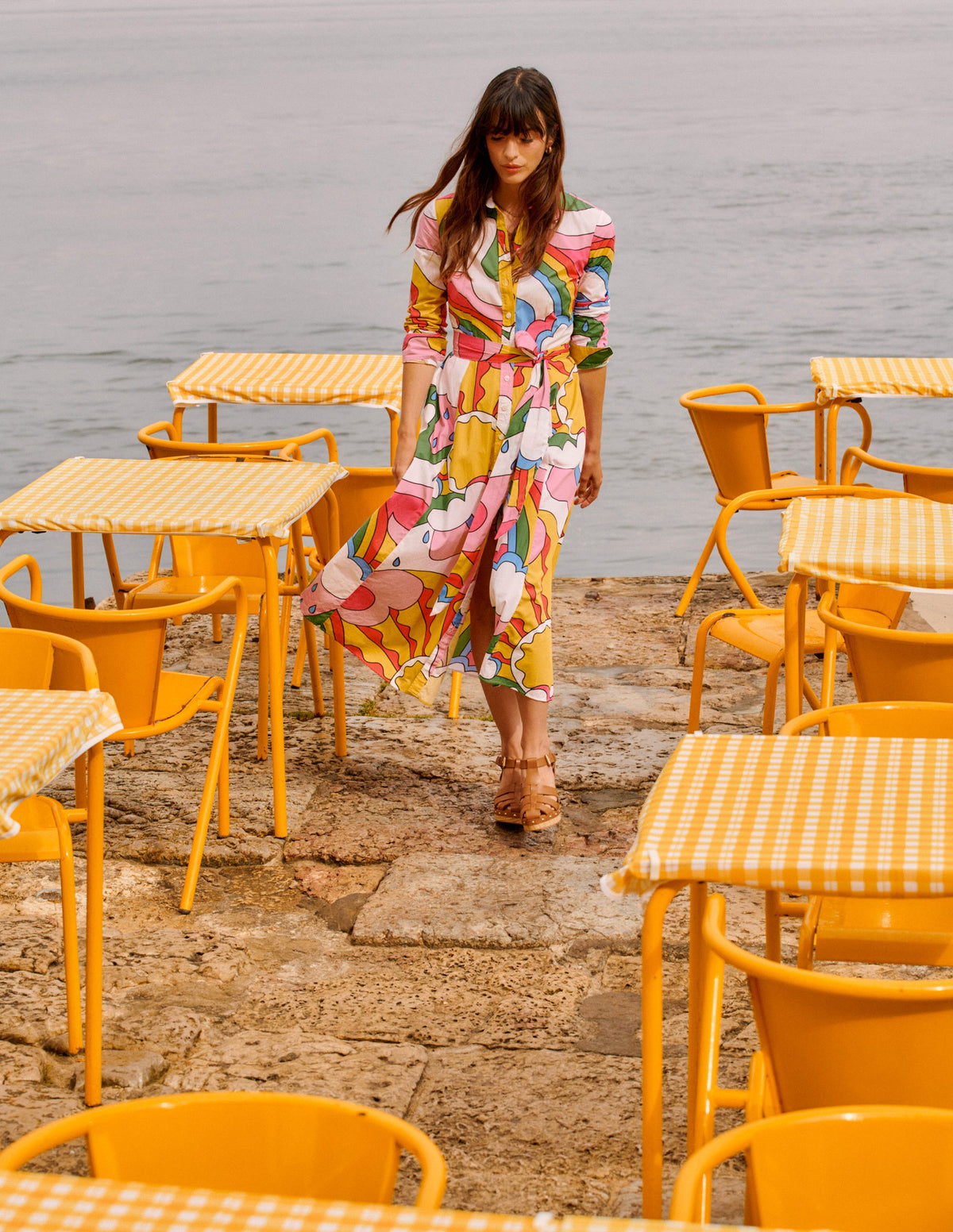Amy Cotton Midi Shirt Dress-Multi, Sunshine - Image 5
