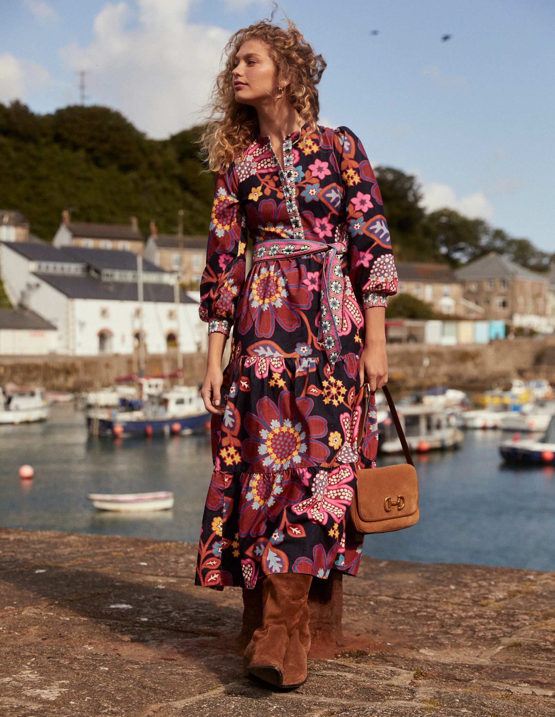 boden alba tiered cotton maxi dress Boden Alba Long Sleeve Tiered Cotton Maxi Dress In Multi Coastal Tile - 45% Off