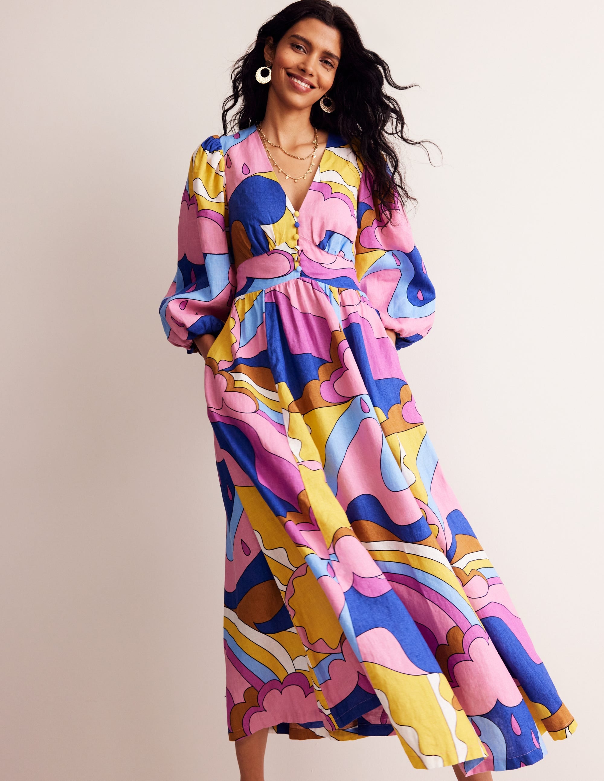 Lola Blouson Maxi Dress-Orchid Smoke, Sunshine - Image 1