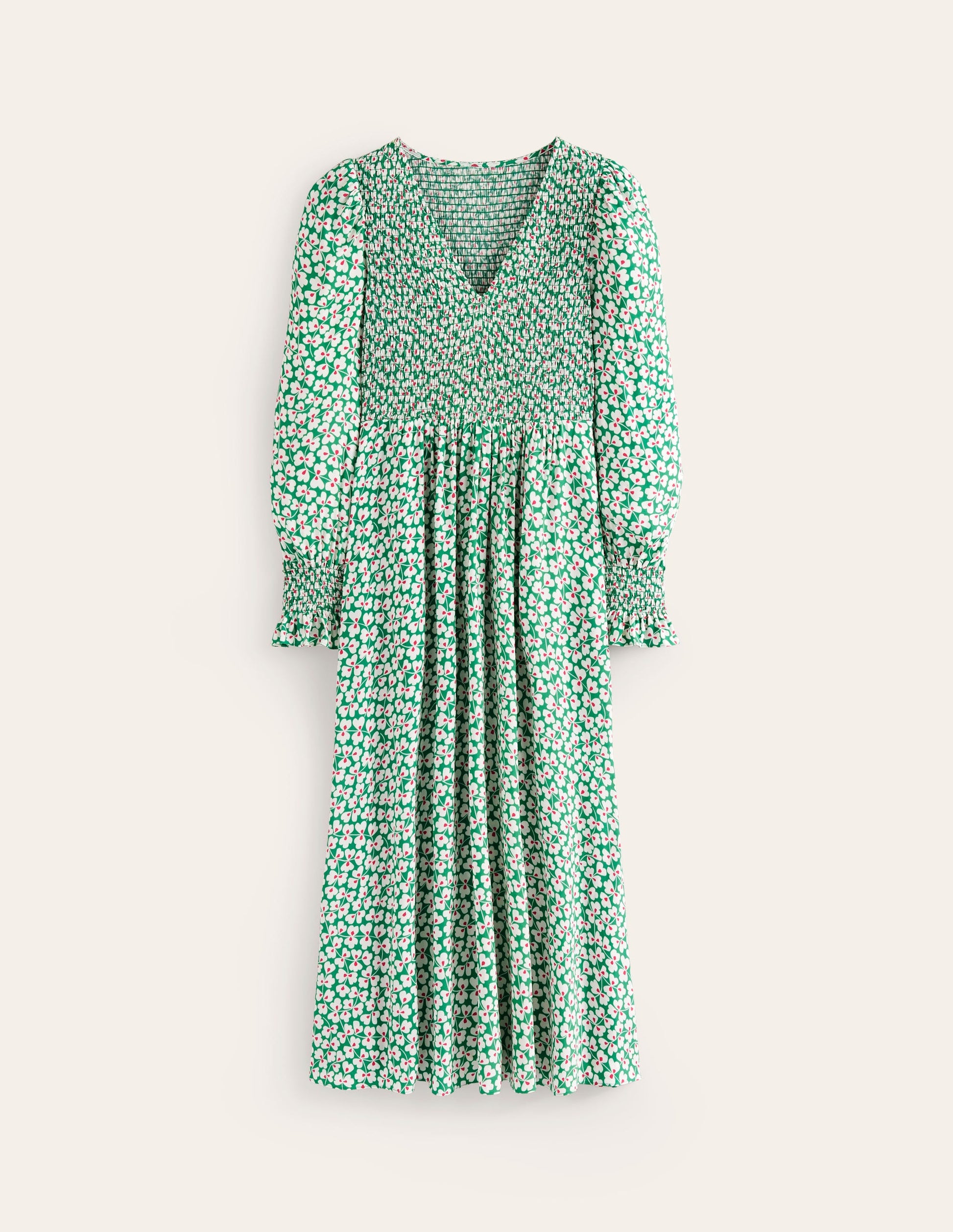 Gemma Smocked Midi Dress-Green Tambourine, Clover Whirl-6