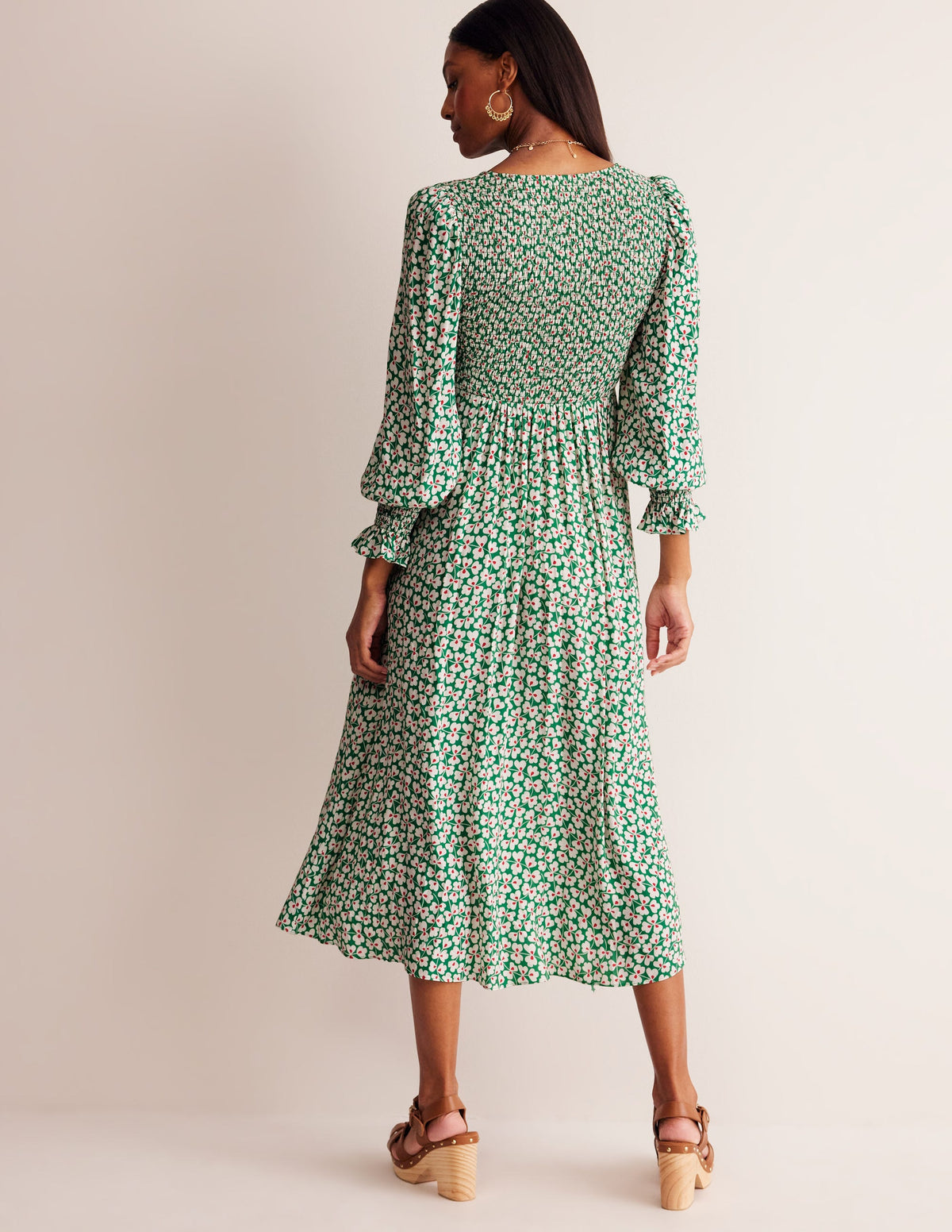 Gemma Smocked Midi Dress-Green Tambourine, Clover Whirl-3