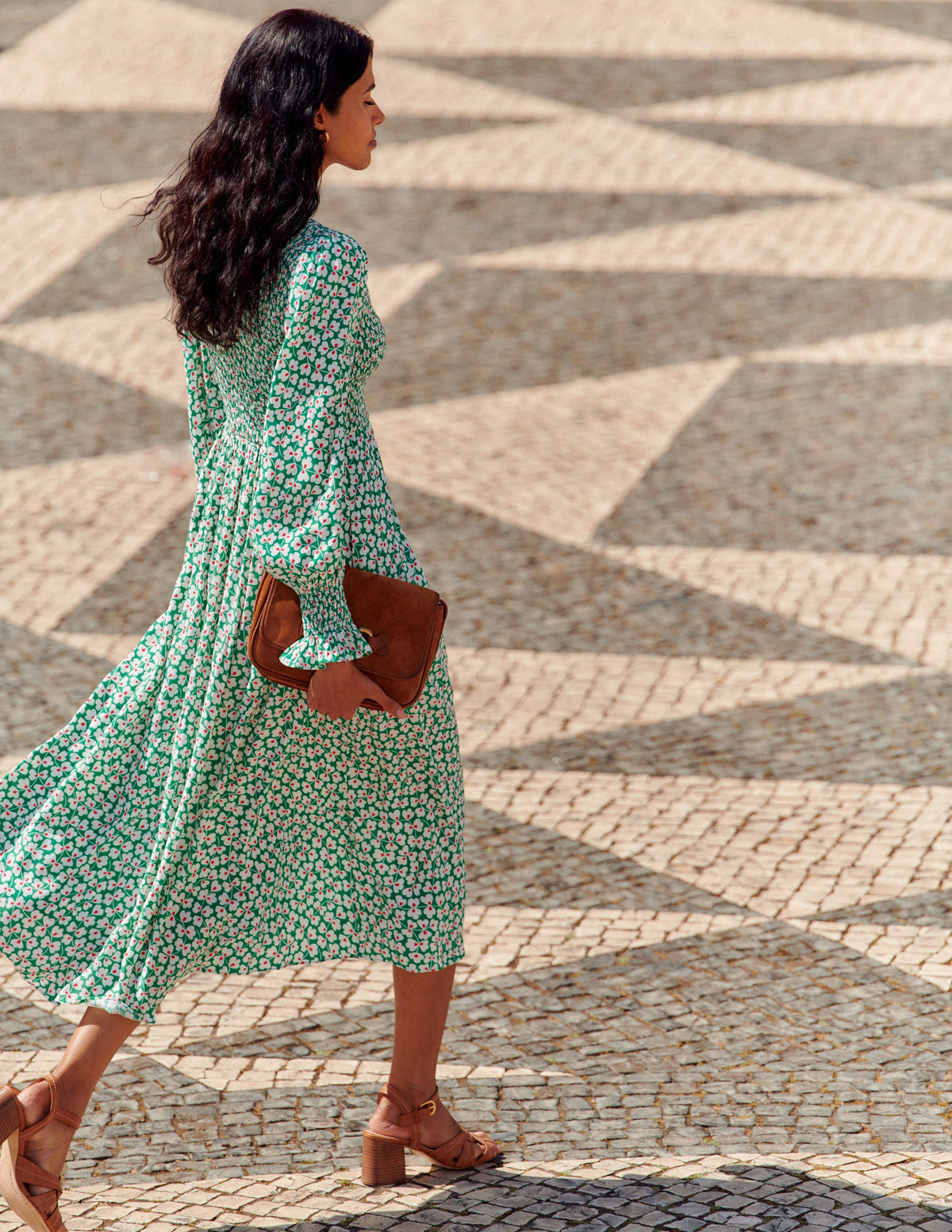 Gemma Smocked Midi Dress-Green Tambourine, Clover Whirl-5