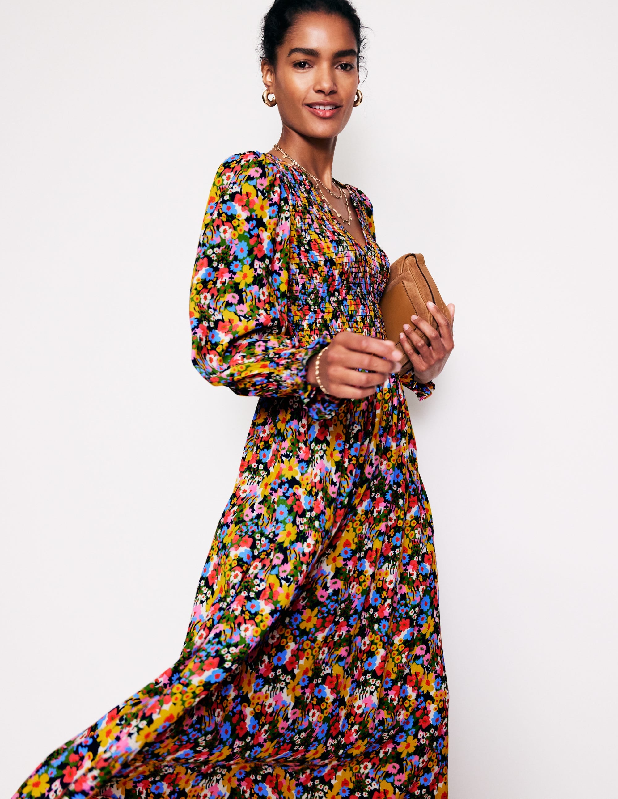 Gemma Smocked Midi Dress-Kale, Meadow Pop - Image 1