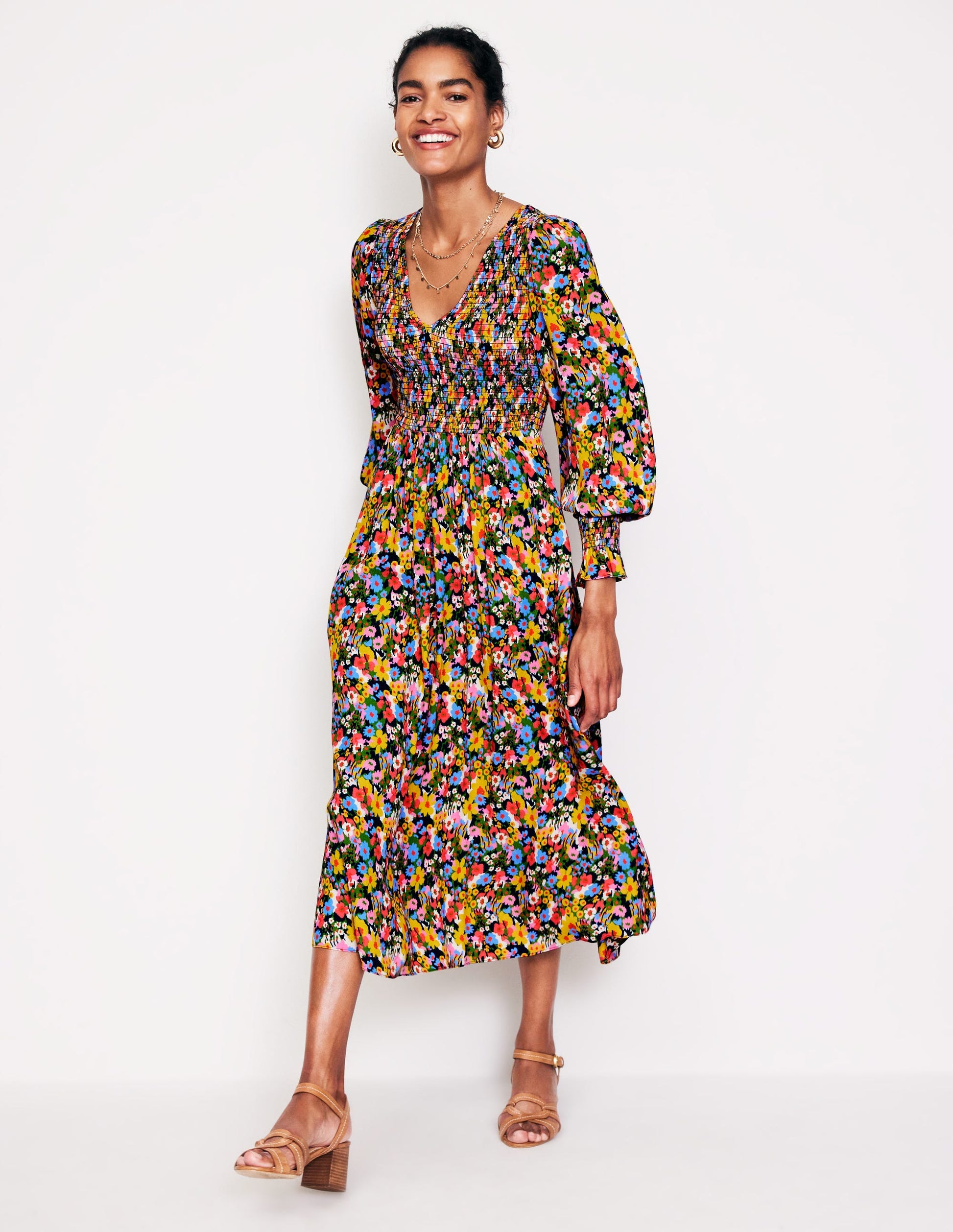 Gemma Smocked Midi Dress-Kale, Meadow Pop-2