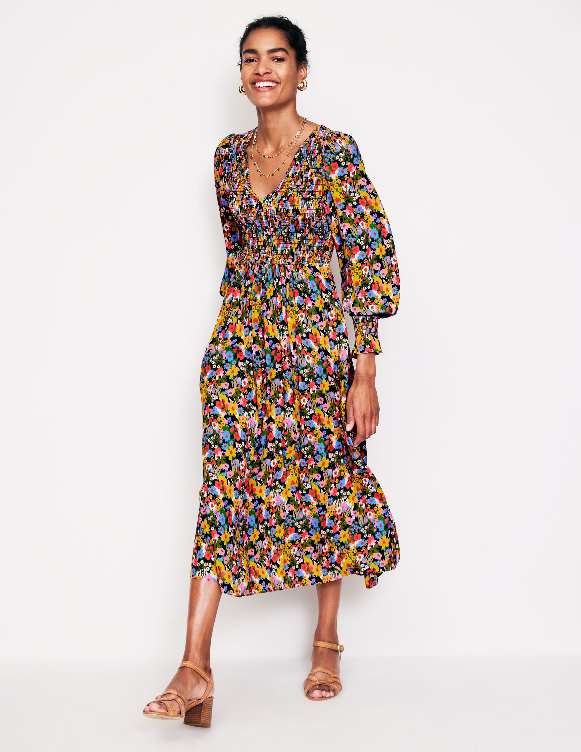 Gemma Smocked Midi Dress-Kale, Meadow Pop - Image 2