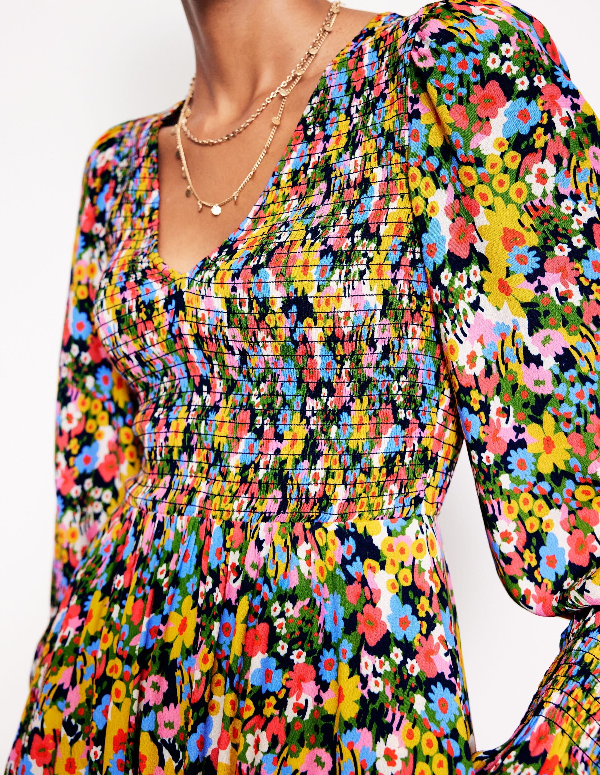 Gemma Smocked Midi Dress-Kale, Meadow Pop - Image 3