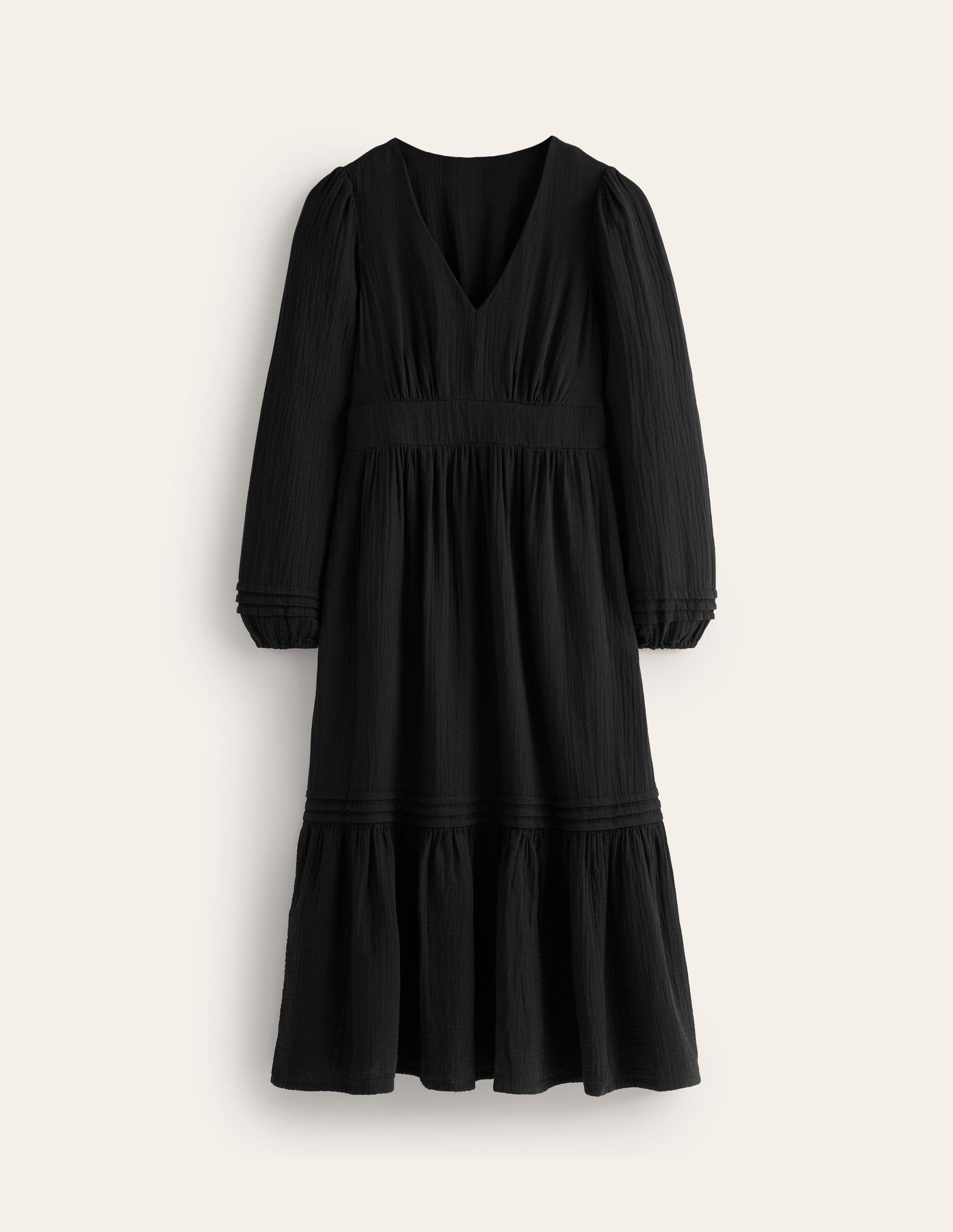 Eve Sleeved Double Cloth Dress-Black-6