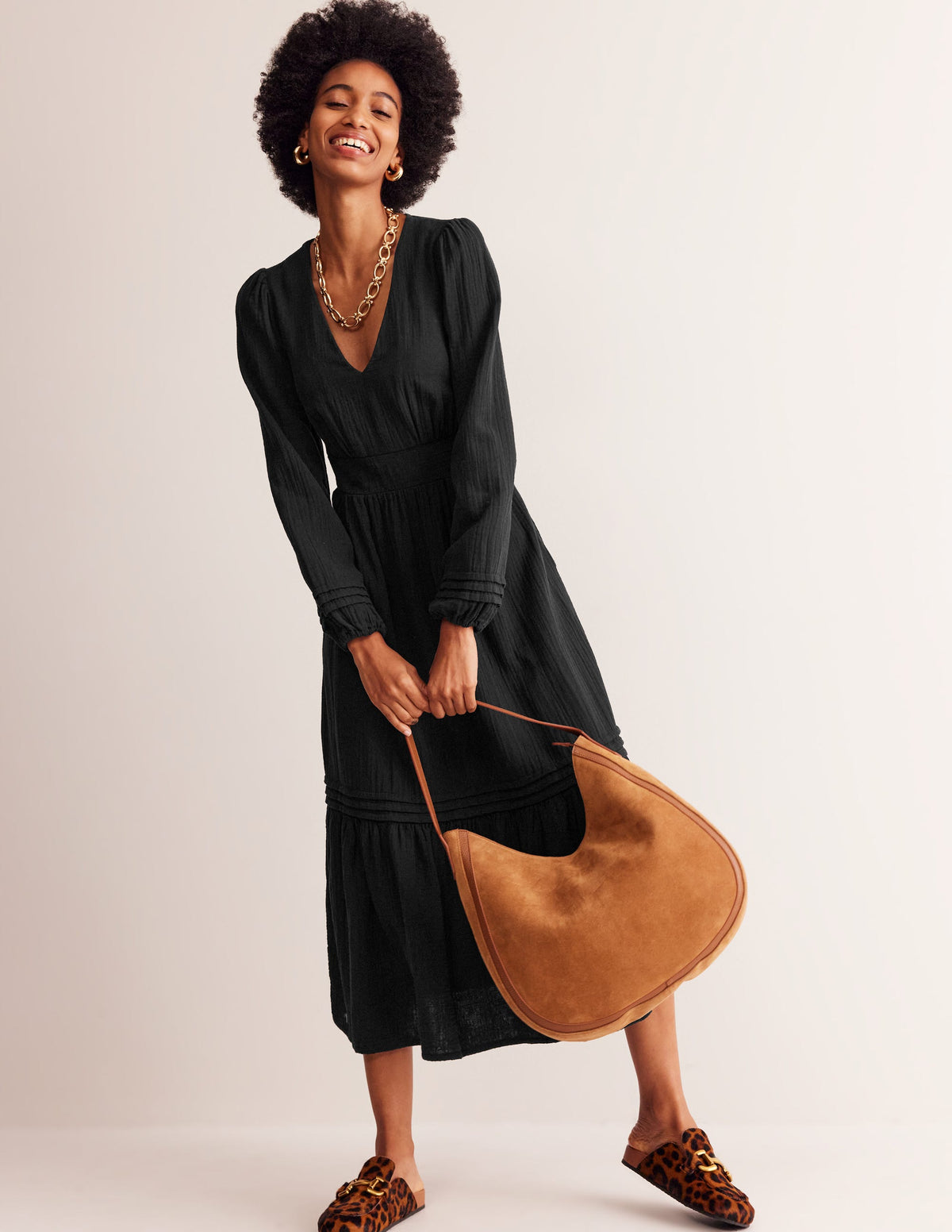Eve Sleeved Double Cloth Dress-Black - Image 5