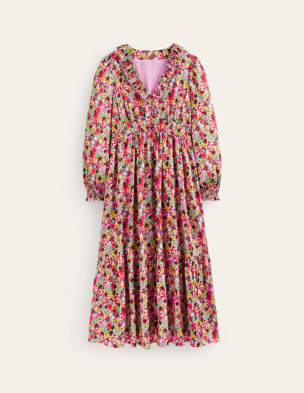 Shirred Ruffle Midi Dress-Multi, Meadow Pop - Image 6