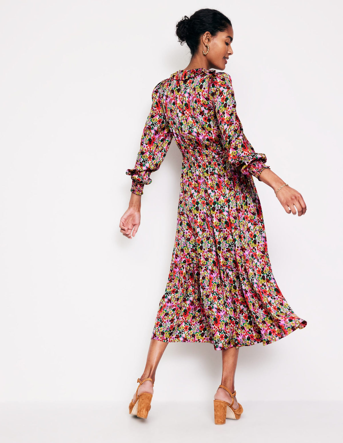 Shirred Ruffle Midi Dress-Multi, Meadow Pop - Image 3