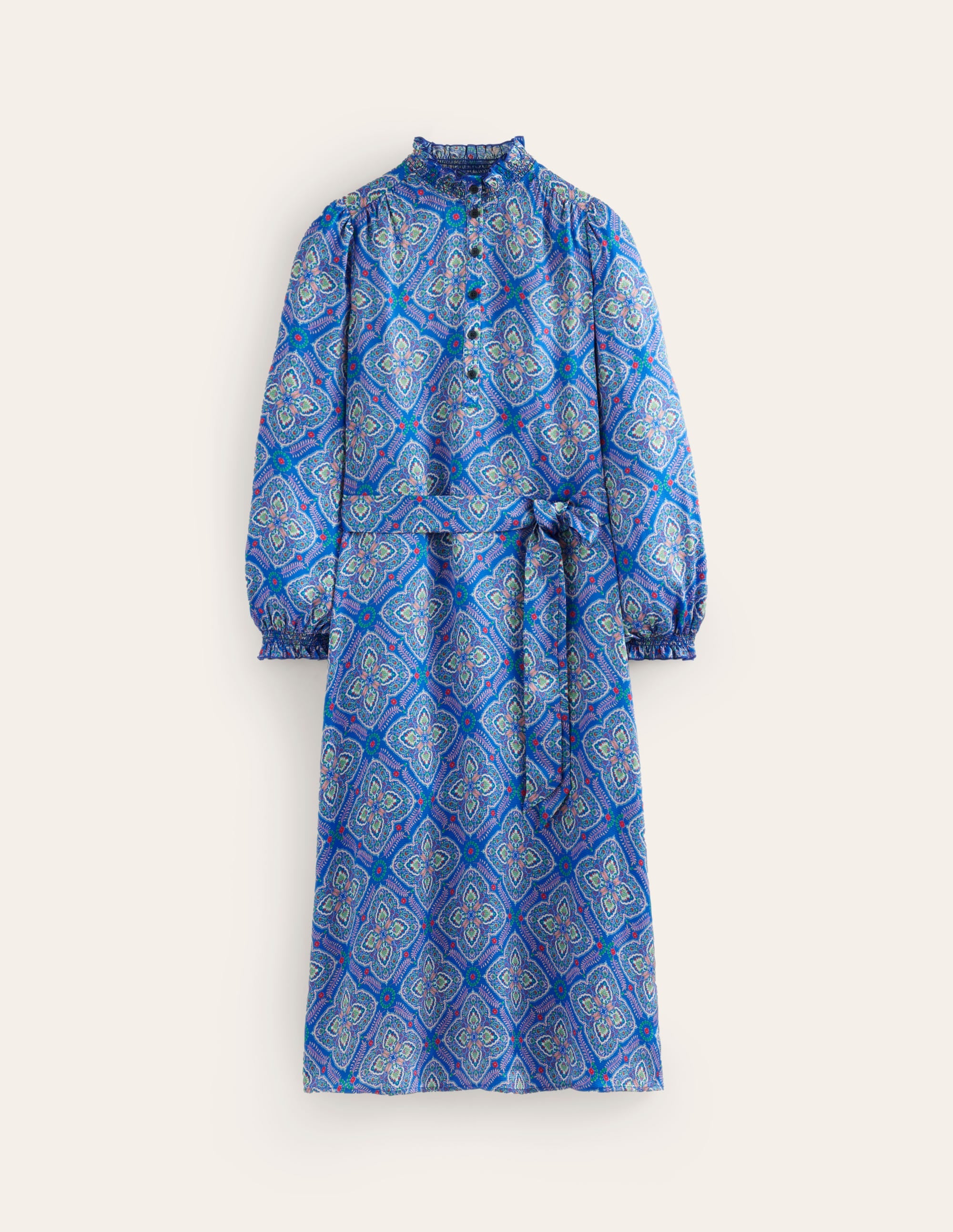 Jasmine Satin Midi Dress-Directoire Blue, Ornate Mosaic - Image 7