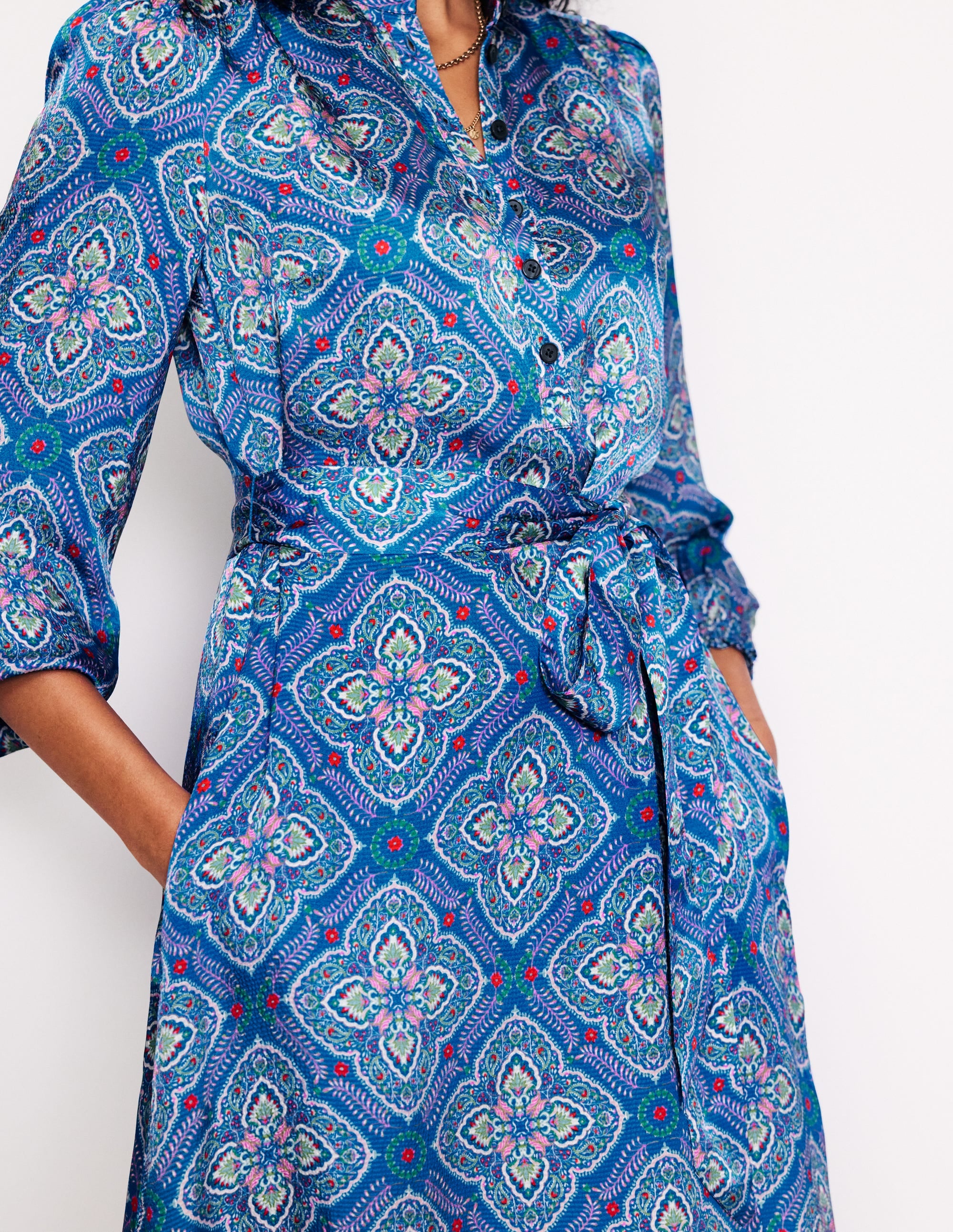 Jasmine Satin Midi Dress-Directoire Blue, Ornate Mosaic - Image 3
