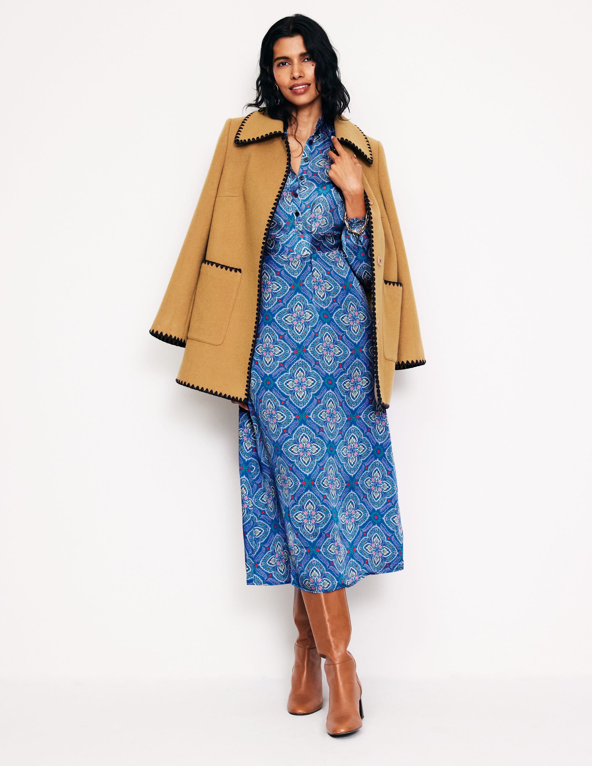 Jasmine Satin Midi Dress-Directoire Blue, Ornate Mosaic - Image 6