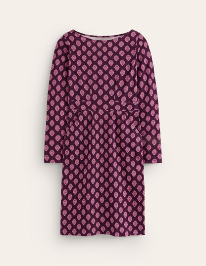 Florrie Long Sleeve Dress-Fig, Ornate Stamp-5