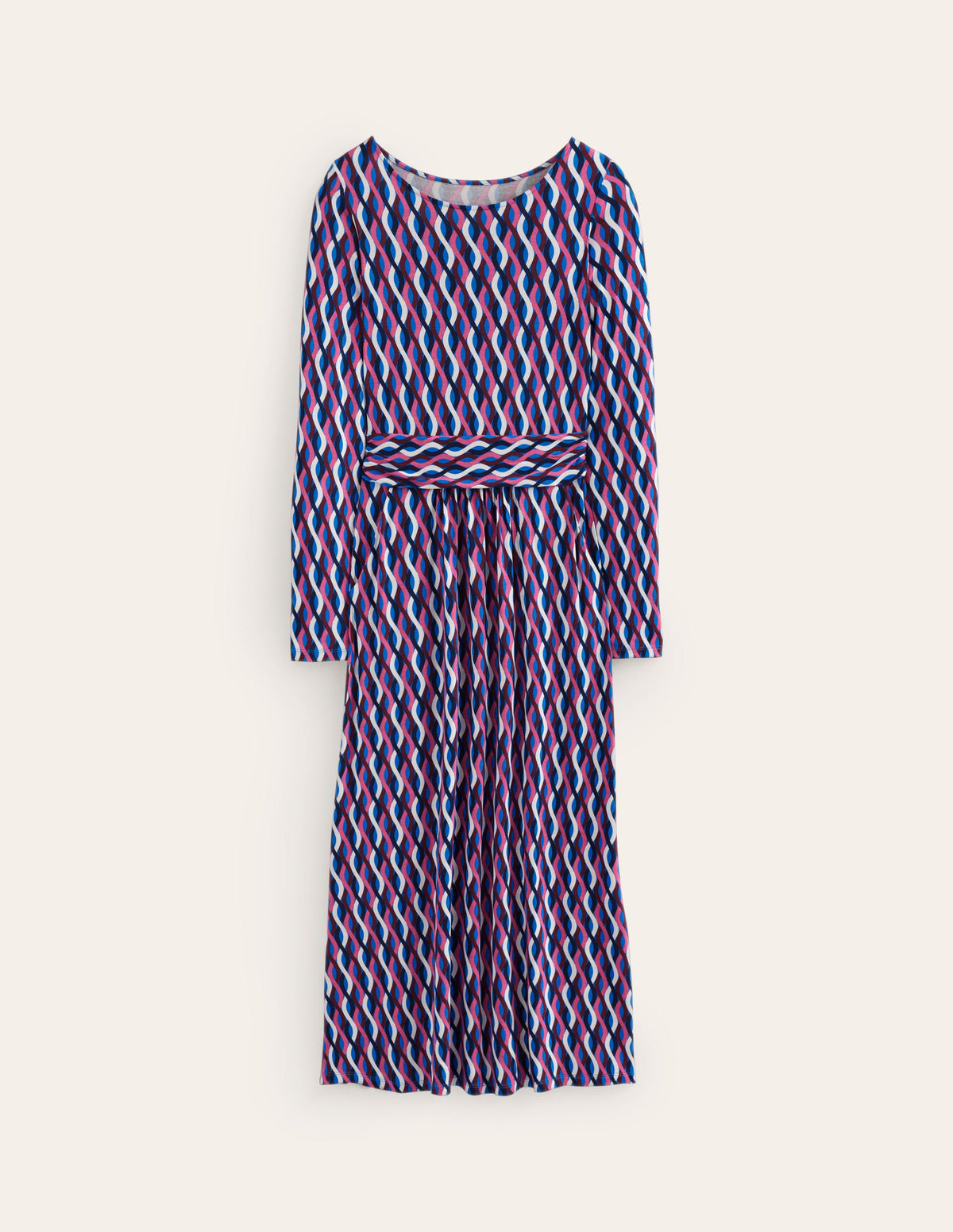 Amelie Long Sleeve Midi Dress-Kingfisher Blue, Trellis Wave - Image 5