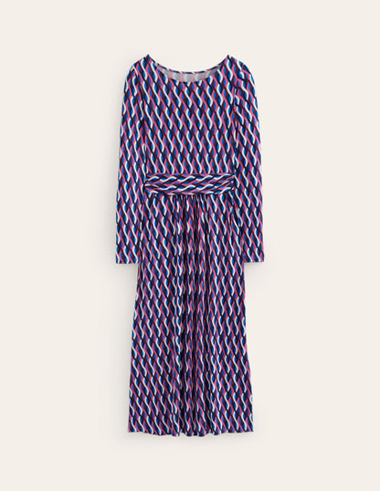 Amelie Long Sleeve Midi Dress-Kingfisher Blue, Trellis Wave-5