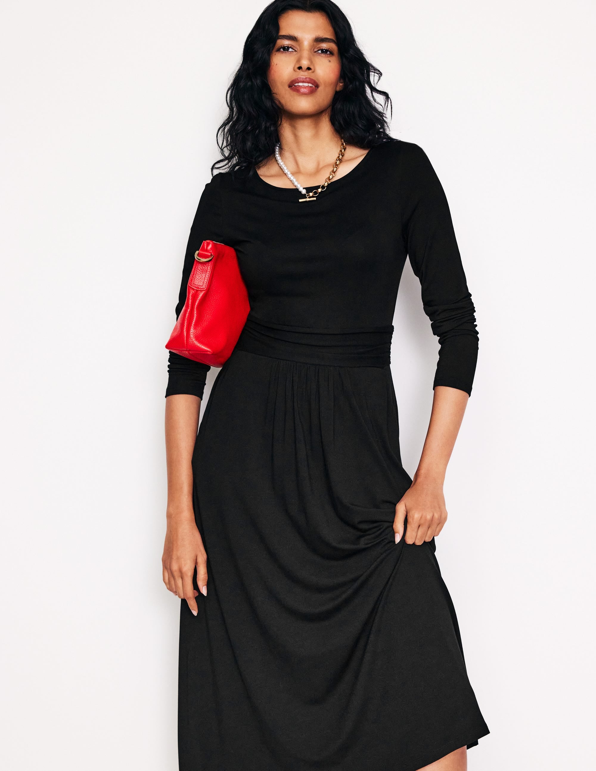 Amelie Long Sleeve Midi Dress-Black - Image 1